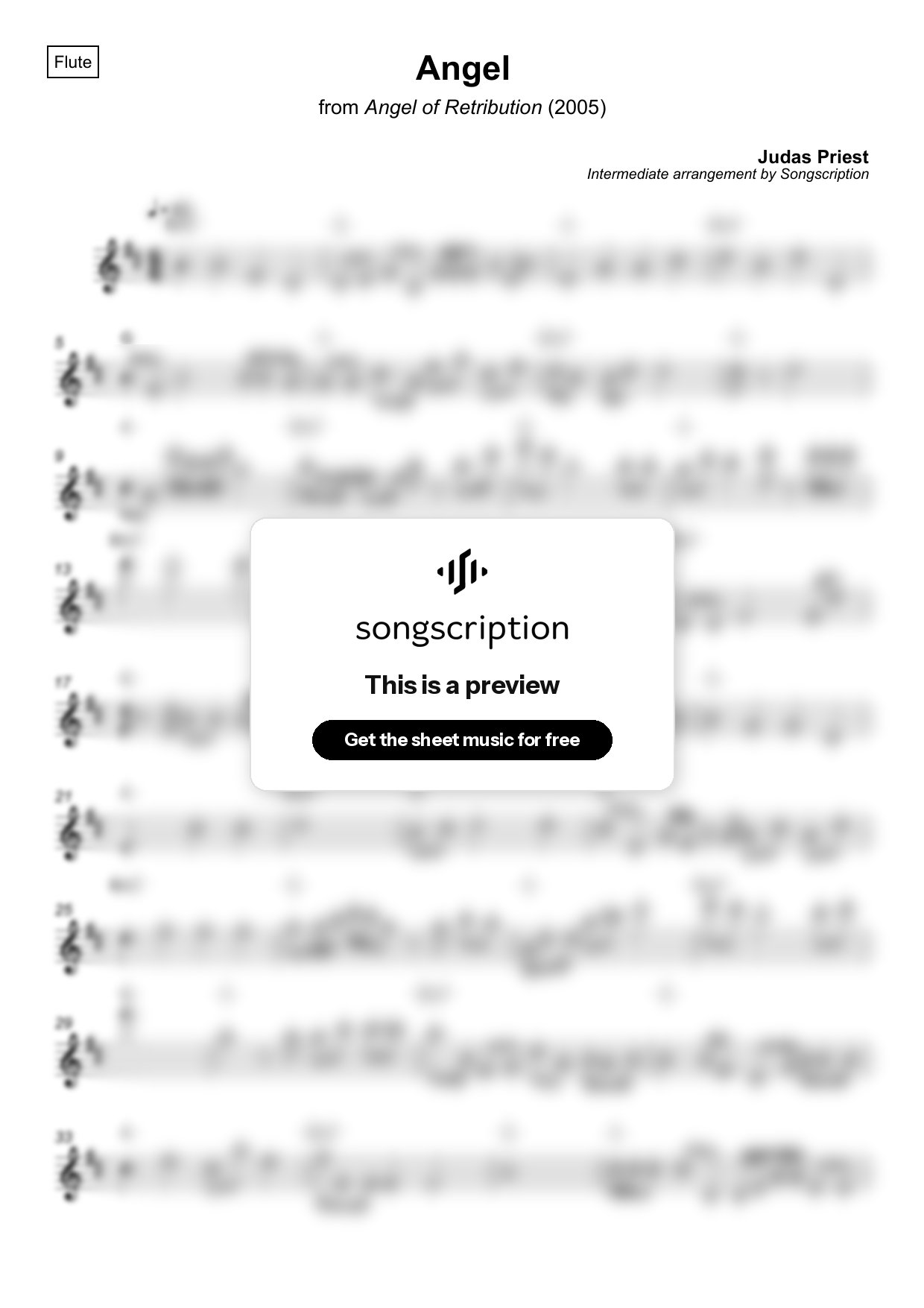 Intermediate Flute Sheet Music for "Angel" by Judas Priest