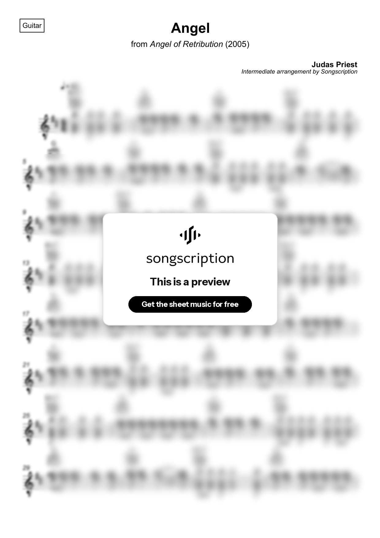 Intermediate Acoustic Guitar Sheet Music for "Angel" by Judas Priest