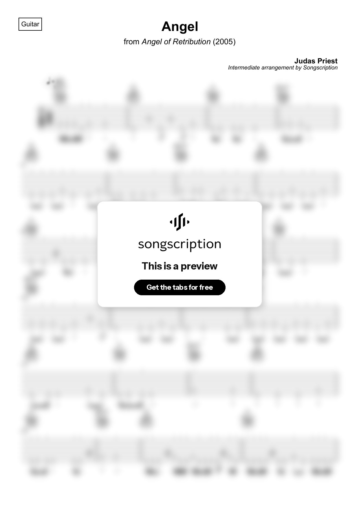 Intermediate Acoustic Guitar Tabs for "Angel" by Judas Priest