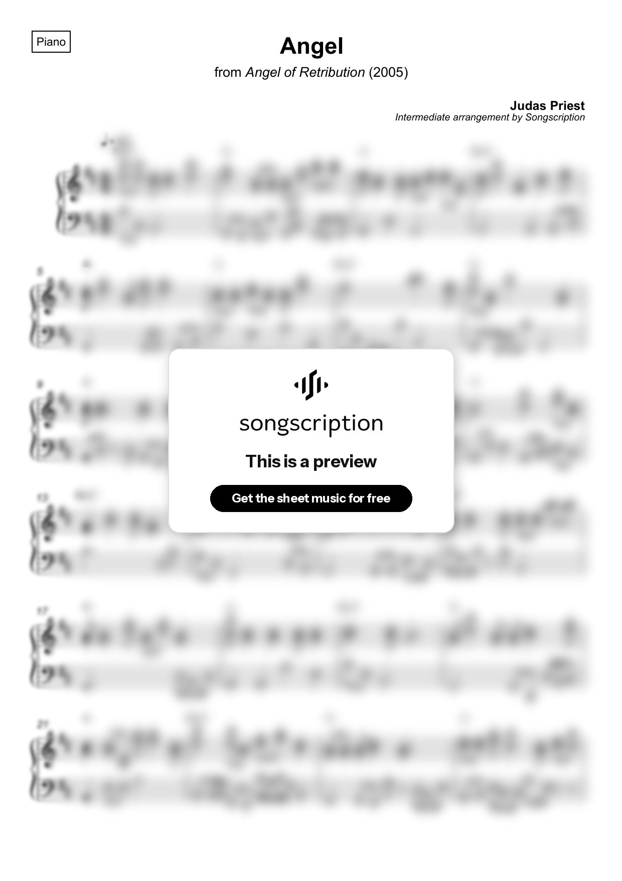 Intermediate Piano Sheet Music for "Angel" by Judas Priest