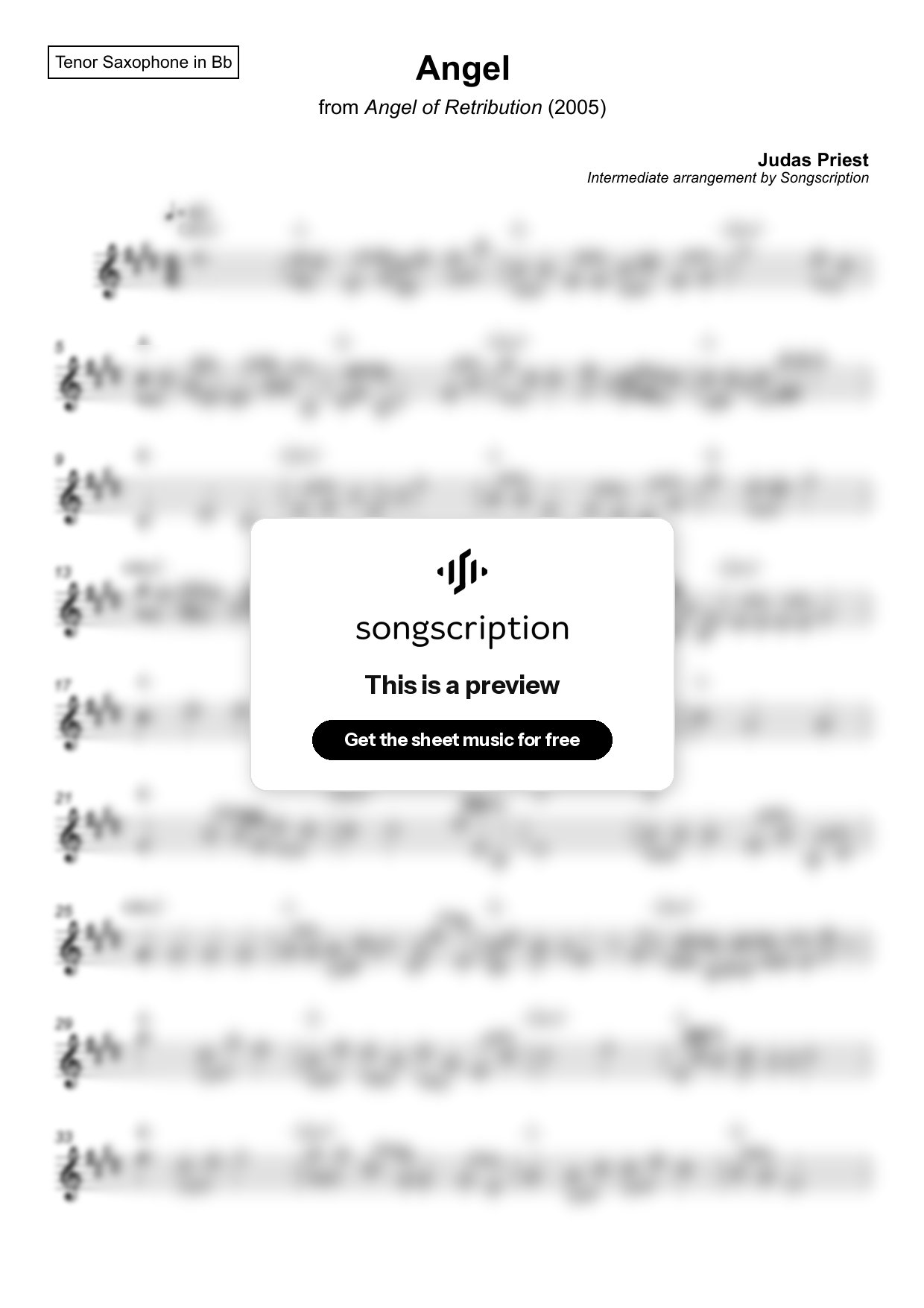 Intermediate Tenor Sax Sheet Music for "Angel" by Judas Priest
