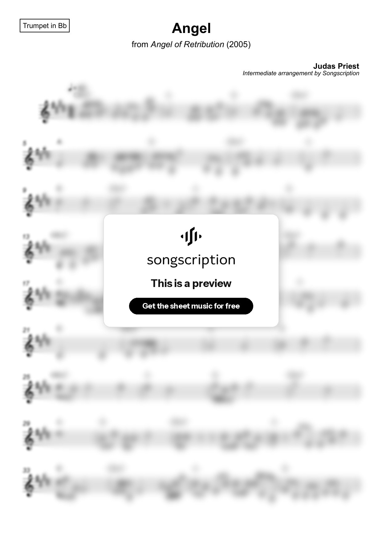 Intermediate Trumpet Sheet Music for "Angel" by Judas Priest