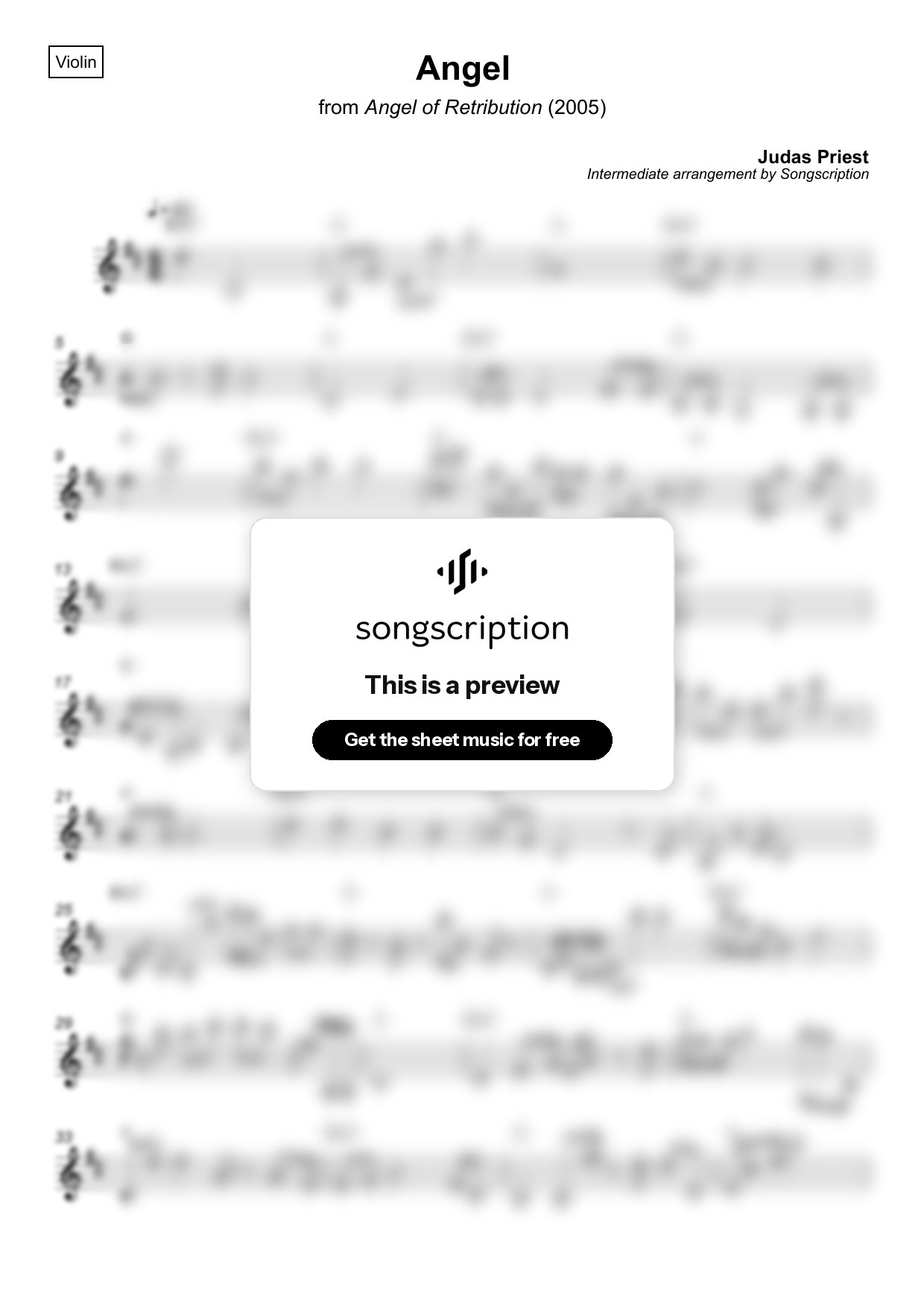 Intermediate Violin Sheet Music for "Angel" by Judas Priest
