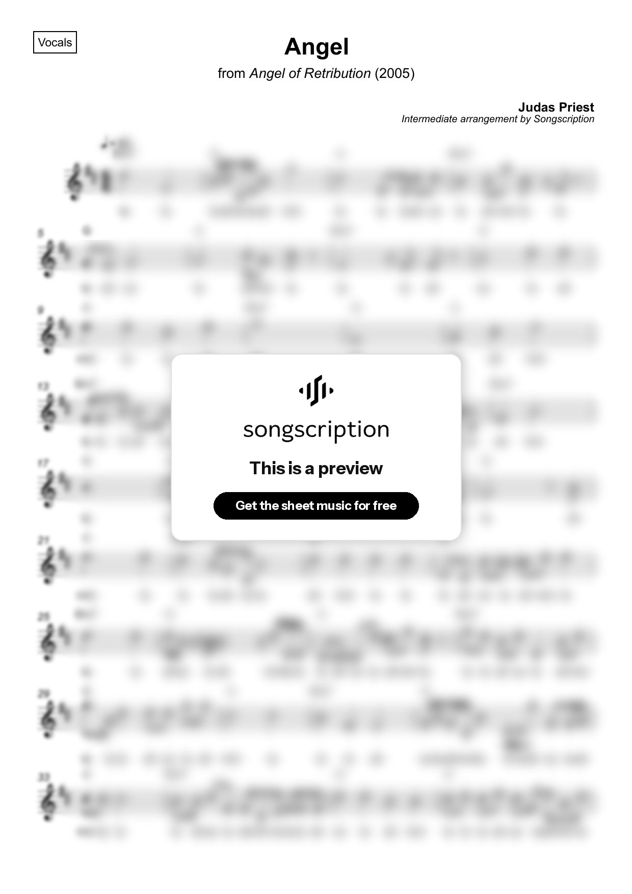 Intermediate Vocals Sheet Music for "Angel" by Judas Priest