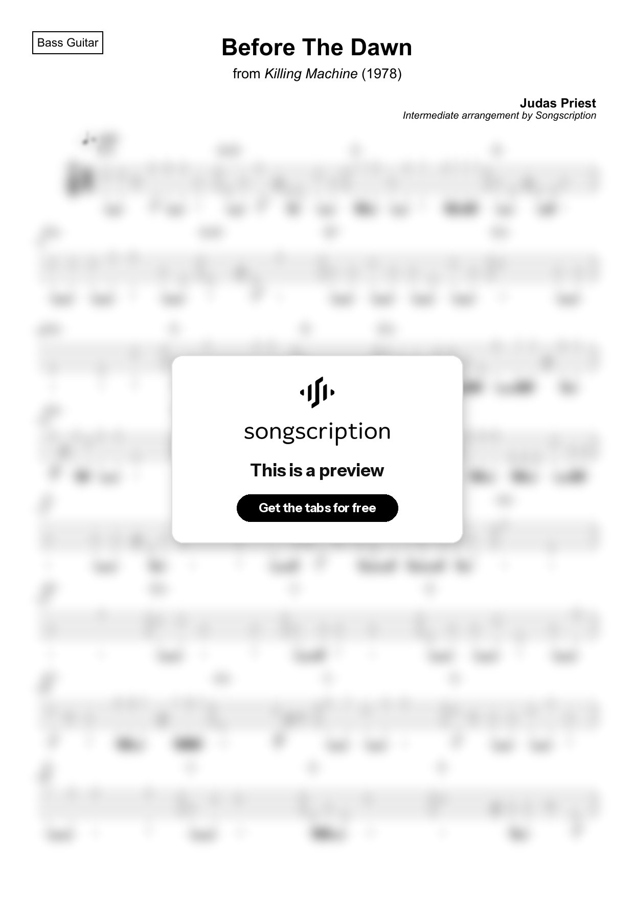 Intermediate Bass Guitar Tabs for "Before The Dawn" by Judas Priest