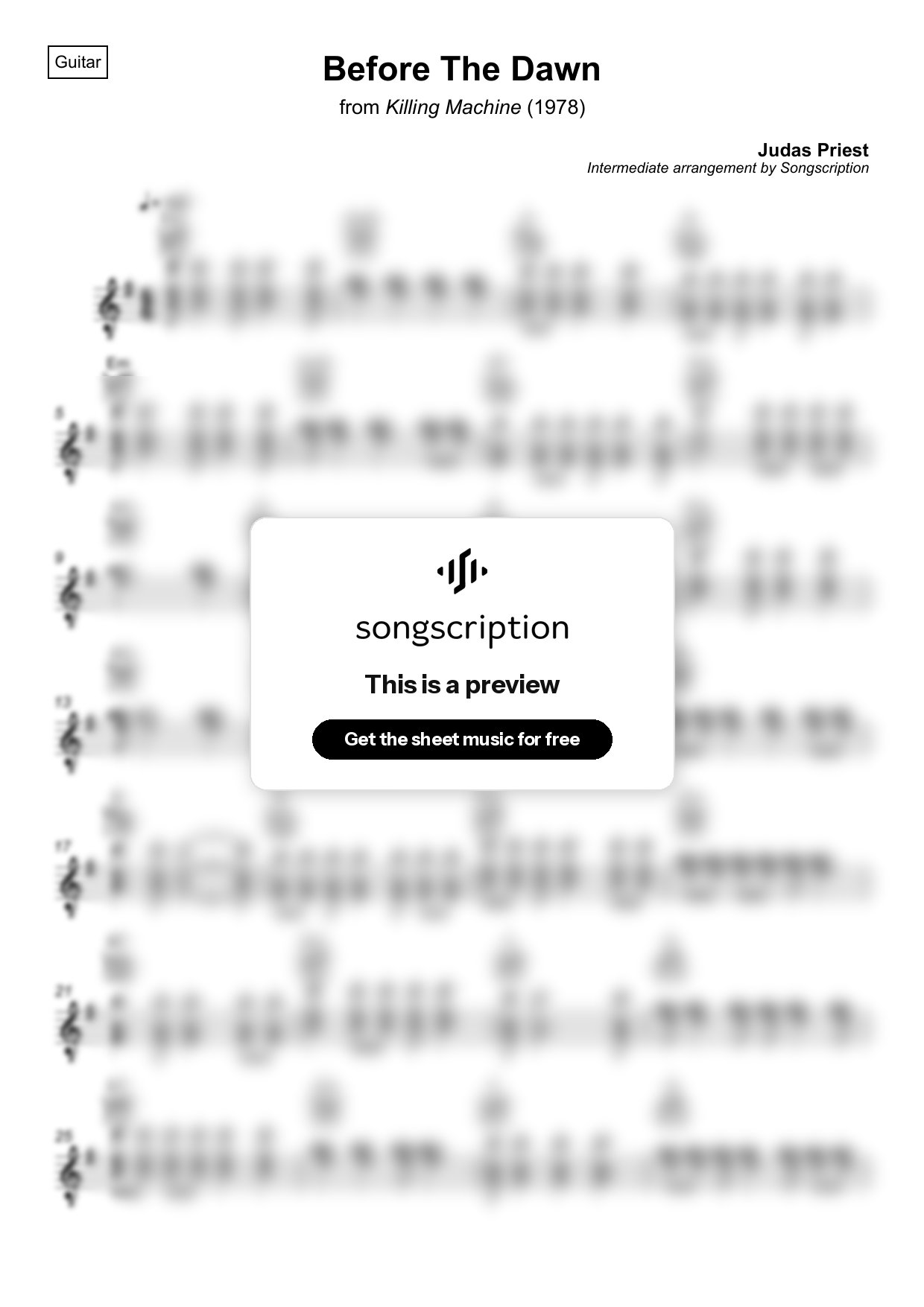 Intermediate Acoustic Guitar Sheet Music for "Before The Dawn" by Judas Priest