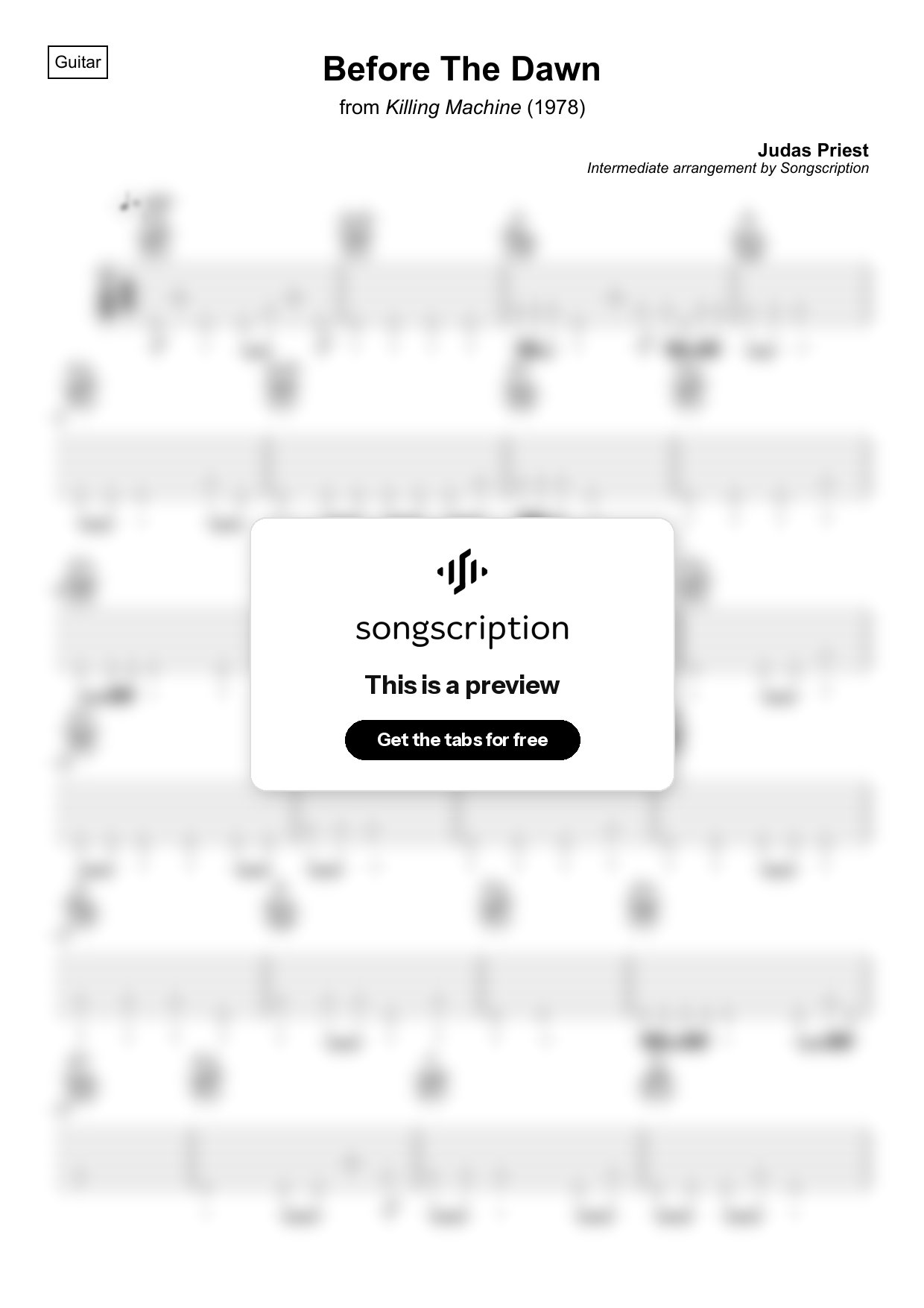 Intermediate Acoustic Guitar Tabs for "Before The Dawn" by Judas Priest