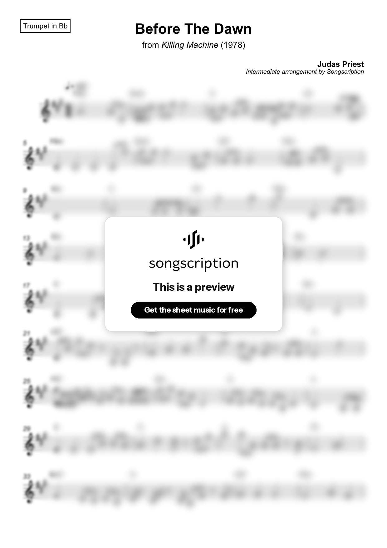 Intermediate Trumpet Sheet Music for "Before The Dawn" by Judas Priest