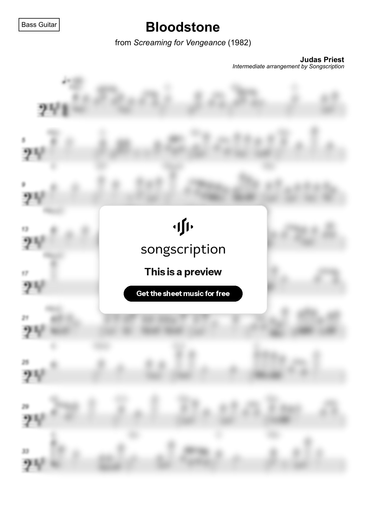 Intermediate Bass Guitar Sheet Music for "Bloodstone" by Judas Priest