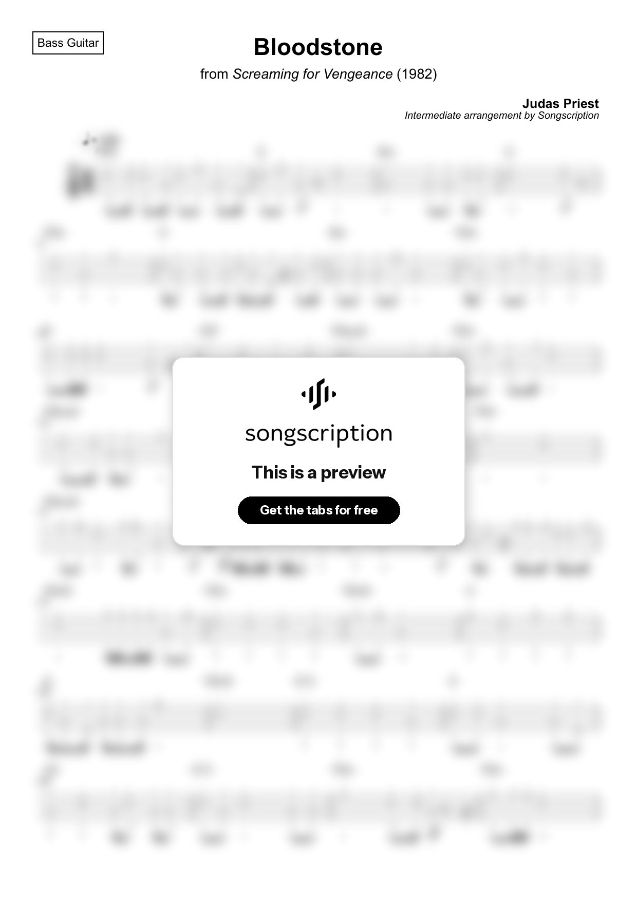 Intermediate Bass Guitar Tabs for "Bloodstone" by Judas Priest