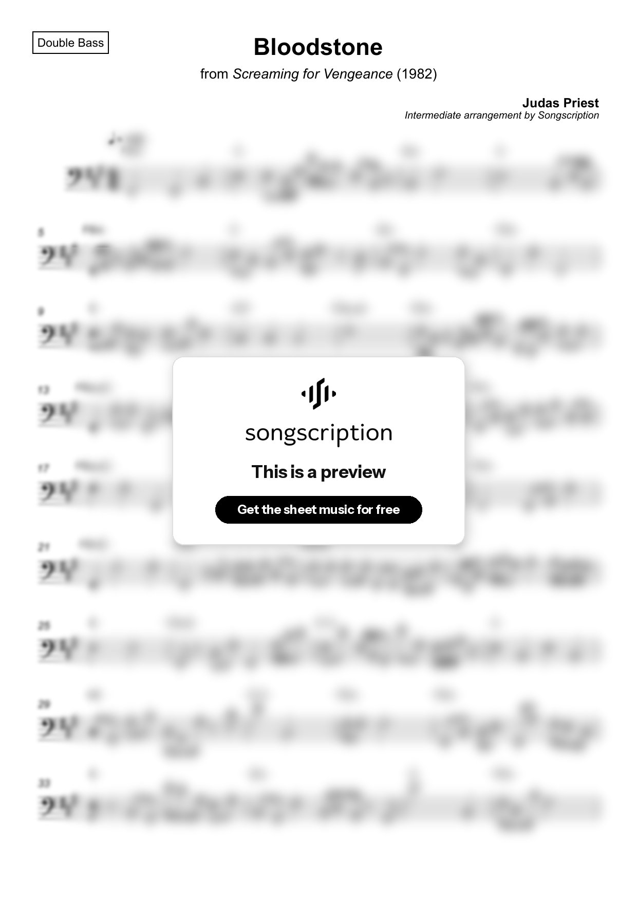 Intermediate Double Bass Sheet Music for "Bloodstone" by Judas Priest
