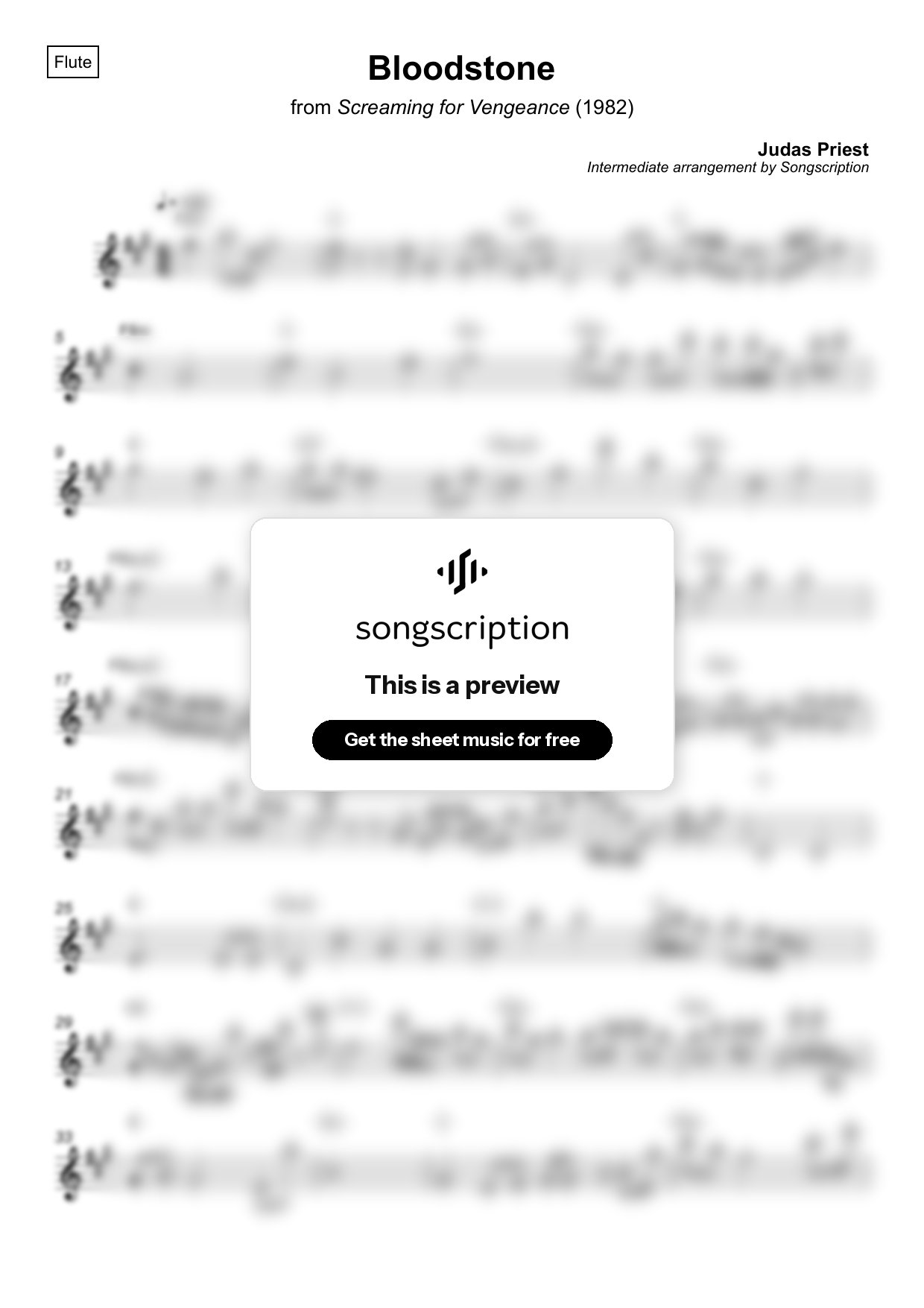 Intermediate Flute Sheet Music for "Bloodstone" by Judas Priest