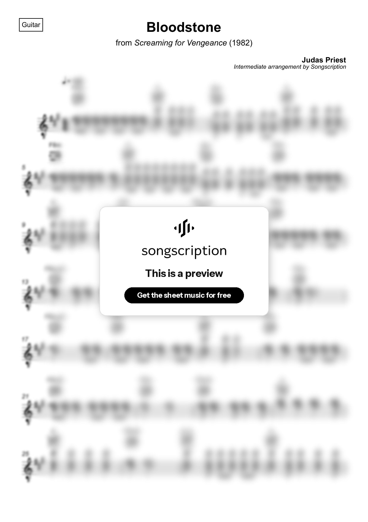 Intermediate Acoustic Guitar Sheet Music for "Bloodstone" by Judas Priest