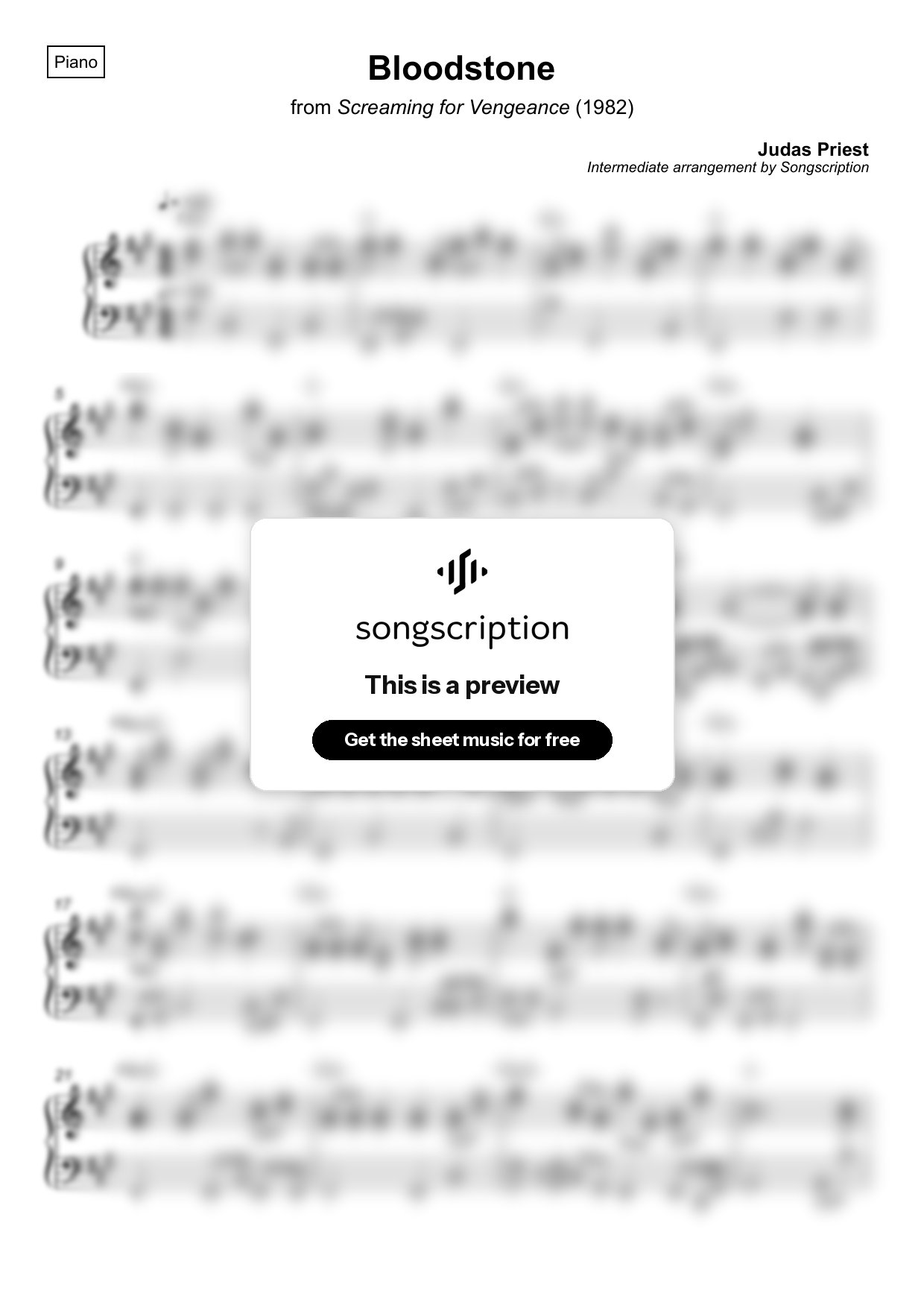 Intermediate Piano Sheet Music for "Bloodstone" by Judas Priest