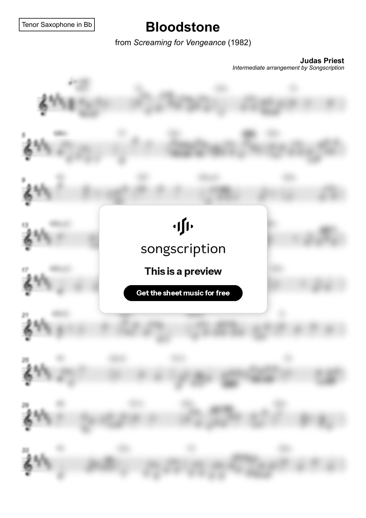 Intermediate Tenor Sax Sheet Music for "Bloodstone" by Judas Priest