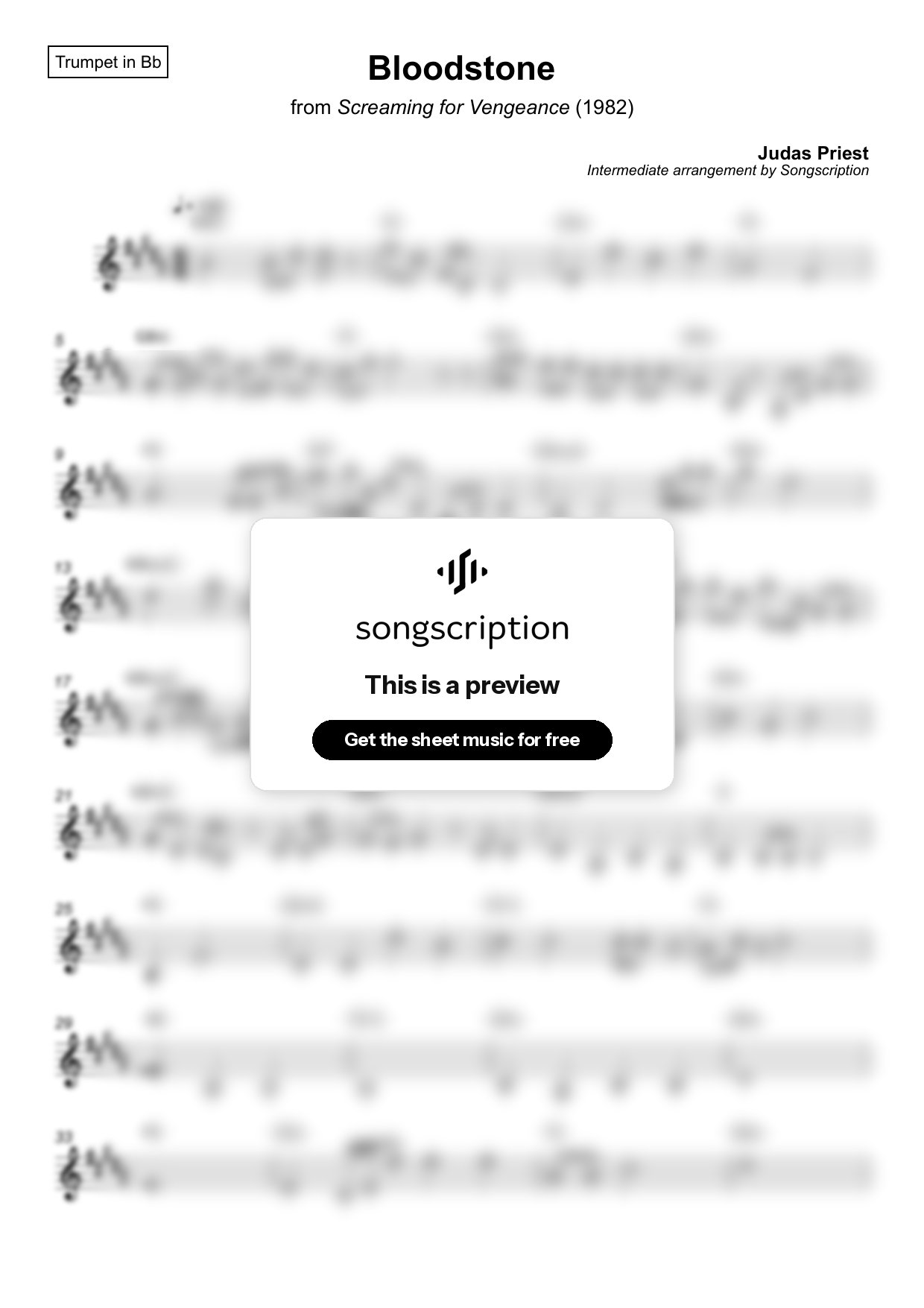 Intermediate Trumpet Sheet Music for "Bloodstone" by Judas Priest