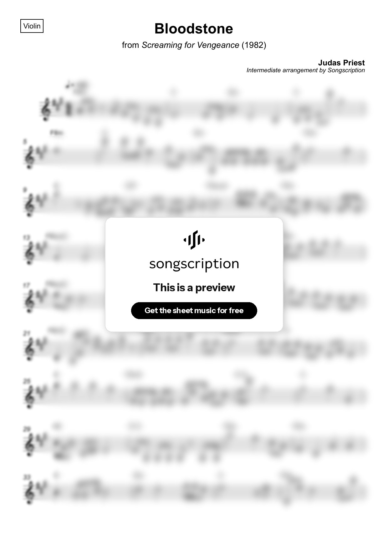 Intermediate Violin Sheet Music for "Bloodstone" by Judas Priest