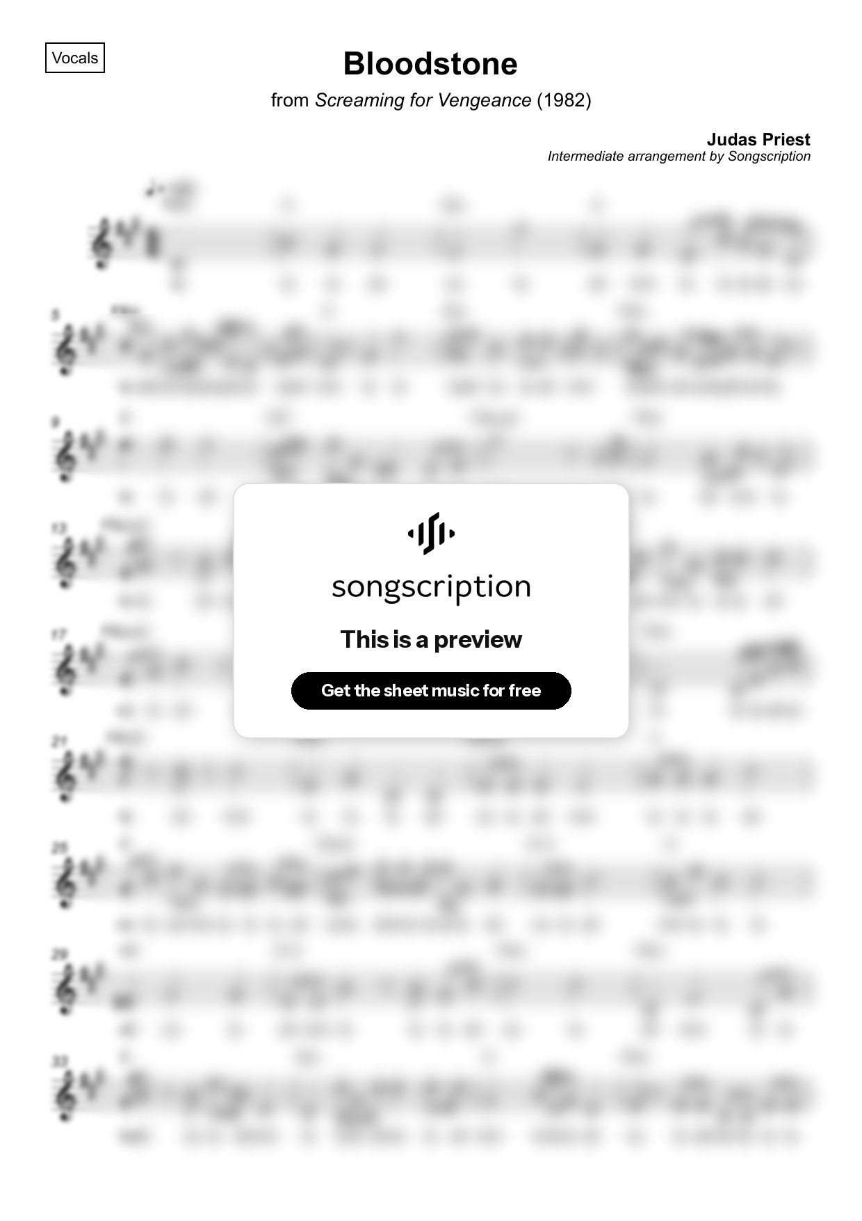 Intermediate Vocals Sheet Music for "Bloodstone" by Judas Priest