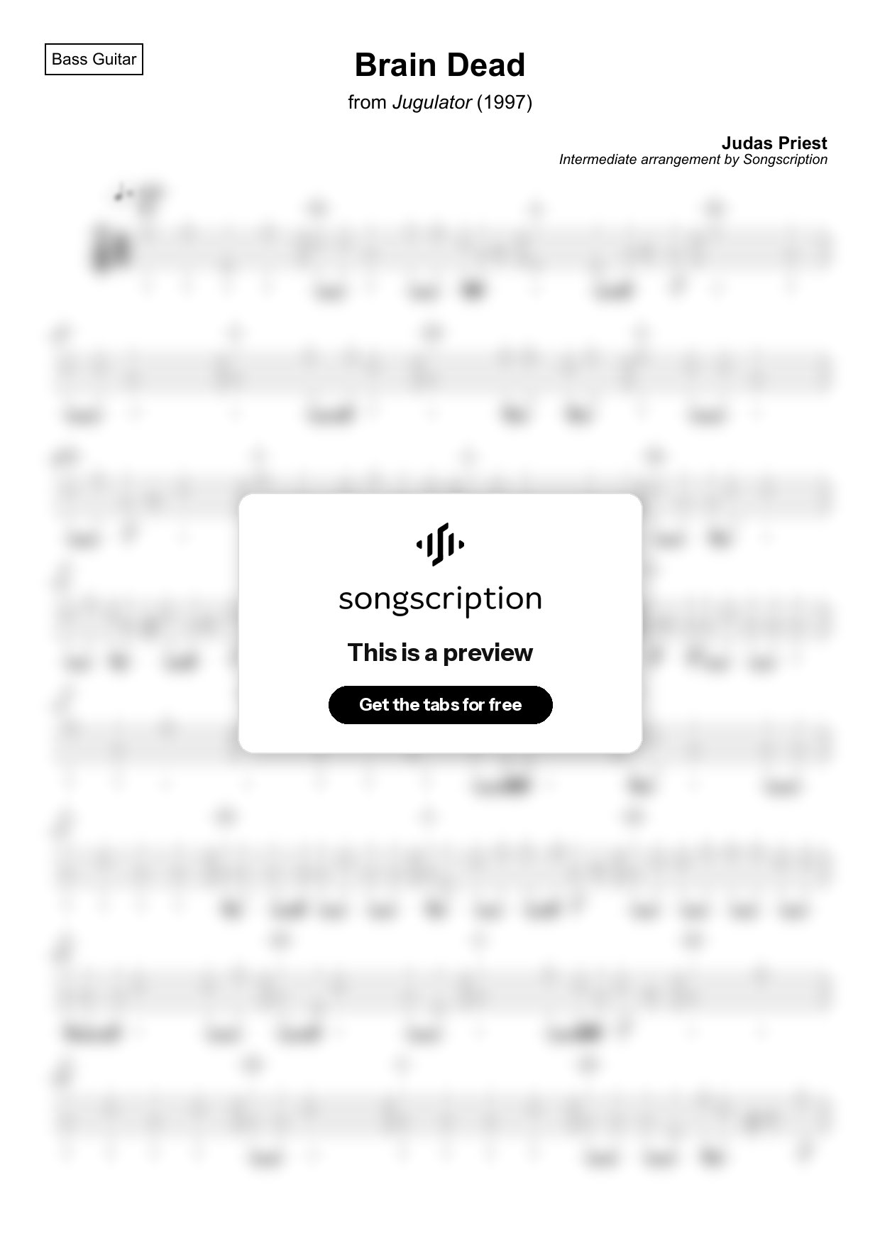 Intermediate Bass Guitar Tabs for "Brain Dead" by Judas Priest