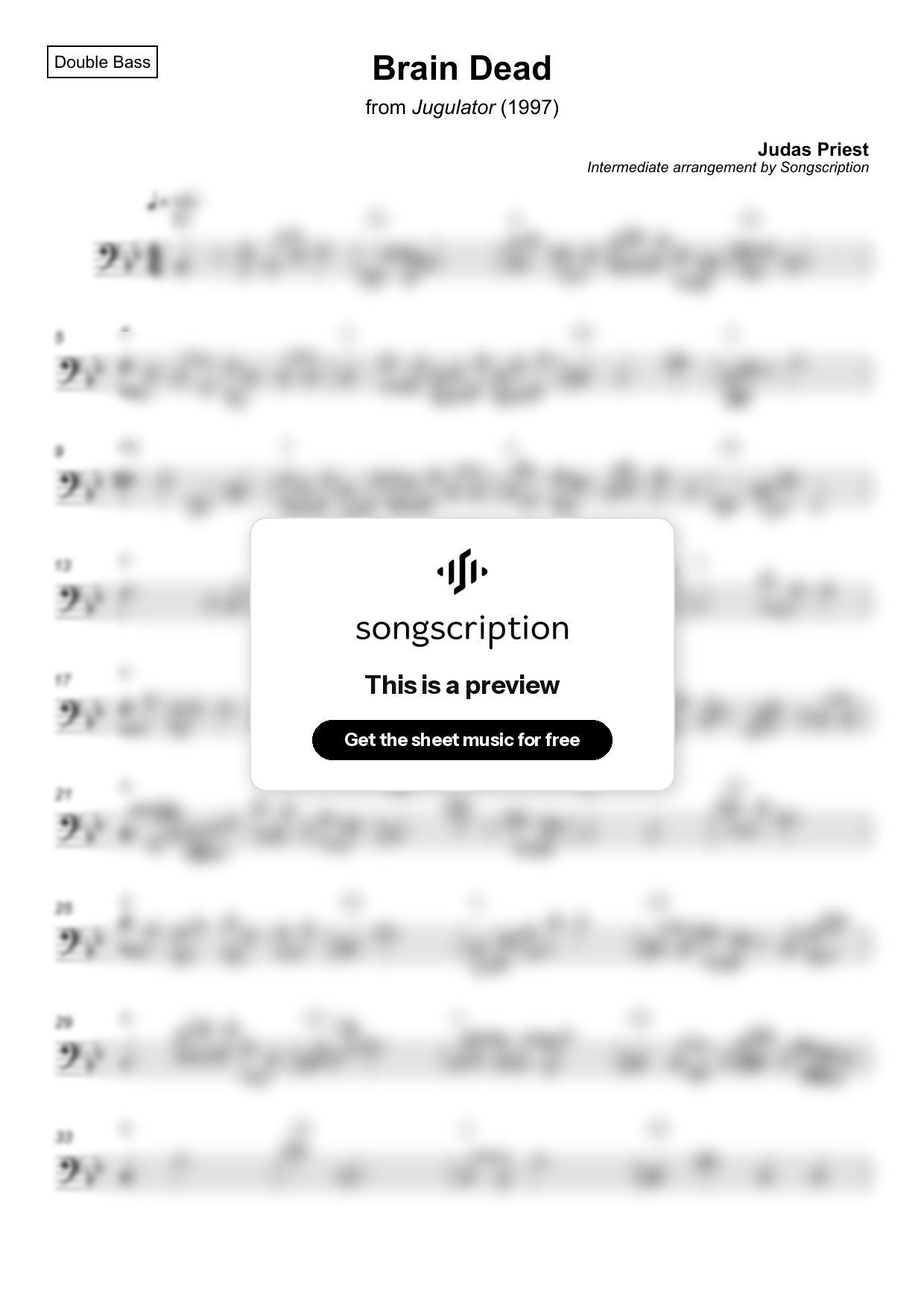 Intermediate Double Bass Sheet Music for "Brain Dead" by Judas Priest