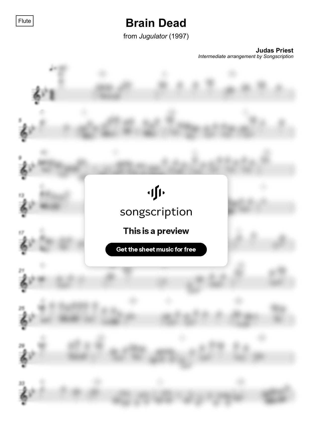 Intermediate Flute Sheet Music for "Brain Dead" by Judas Priest