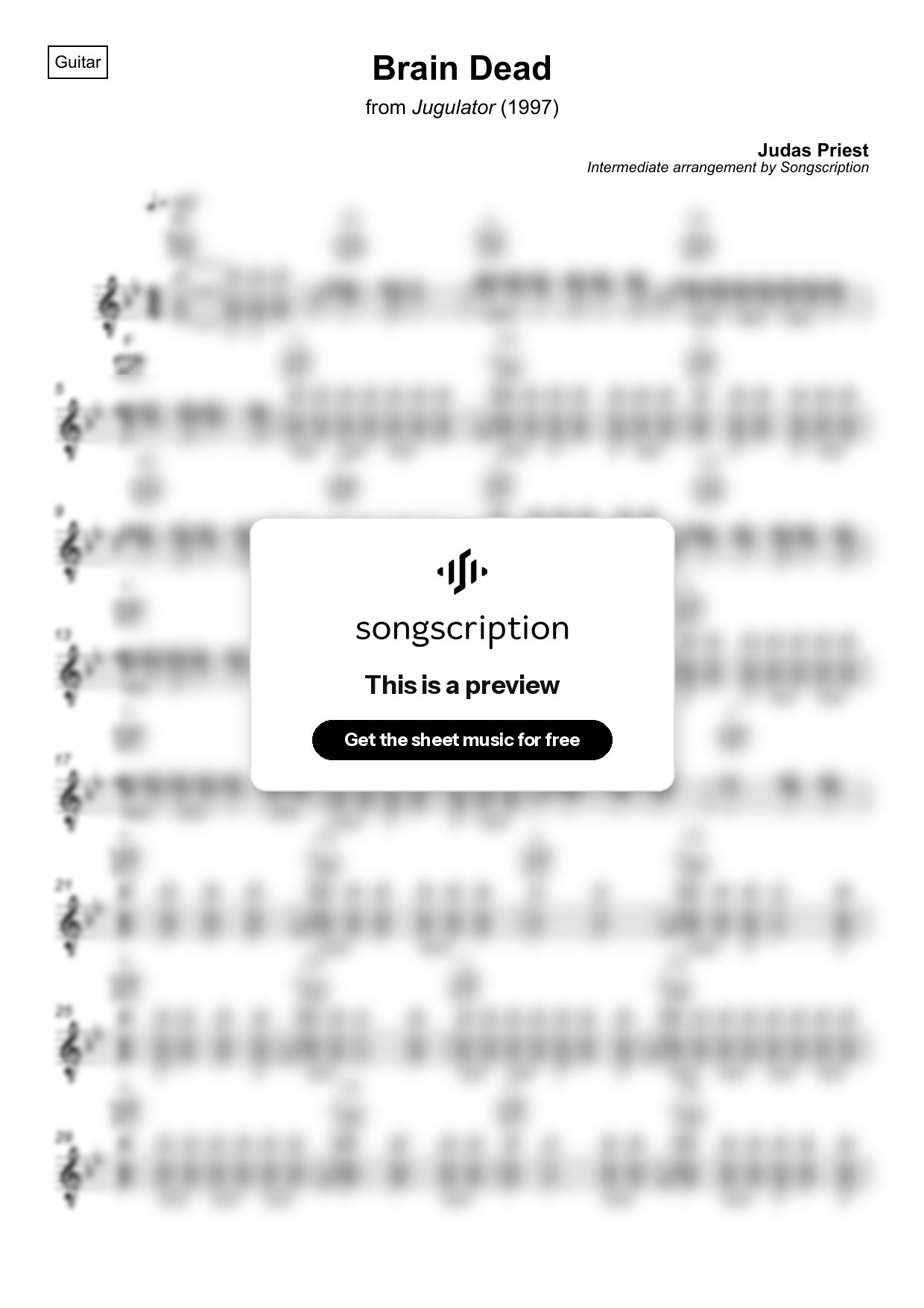 Intermediate Acoustic Guitar Sheet Music for "Brain Dead" by Judas Priest