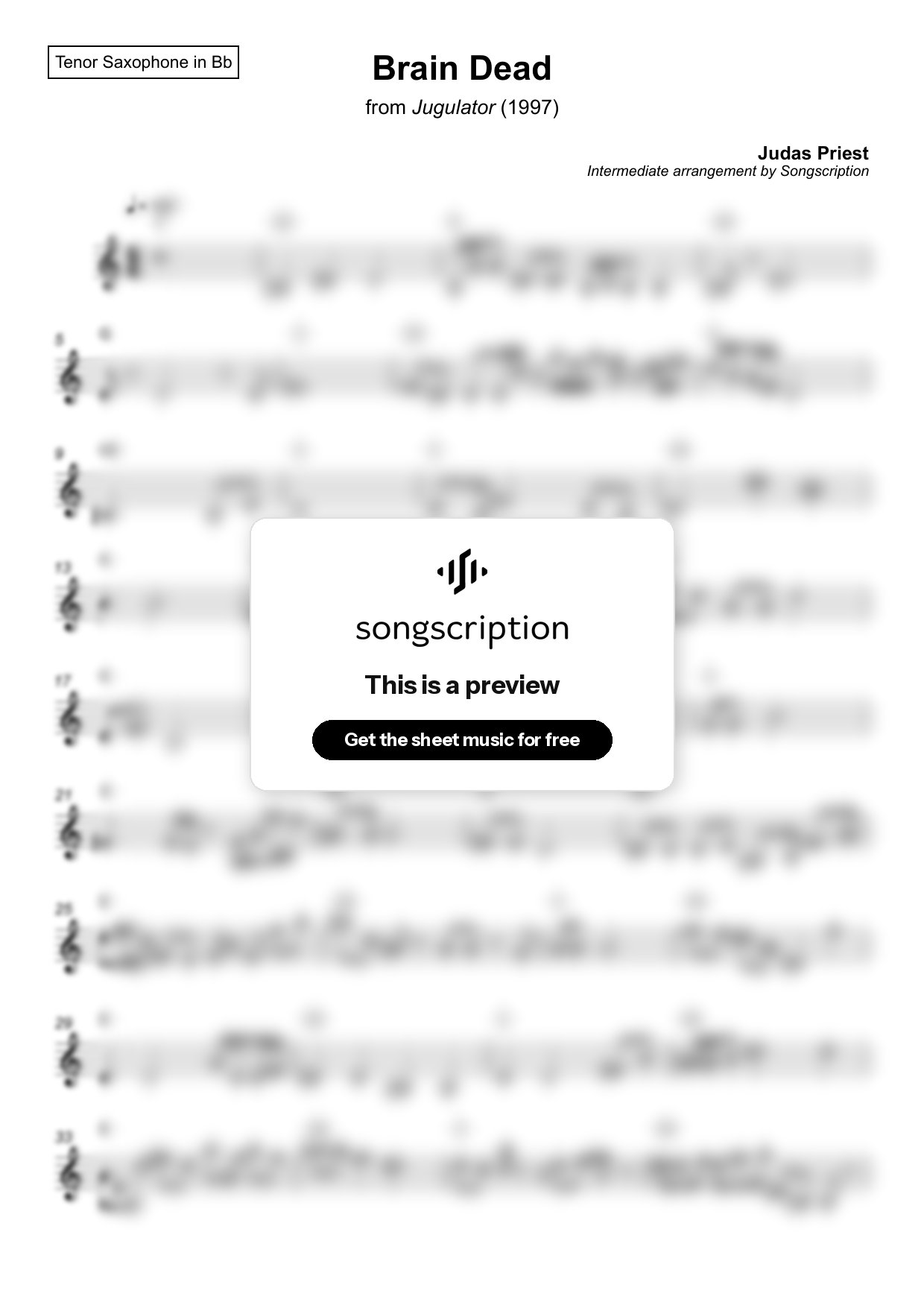 Intermediate Tenor Sax Sheet Music for "Brain Dead" by Judas Priest