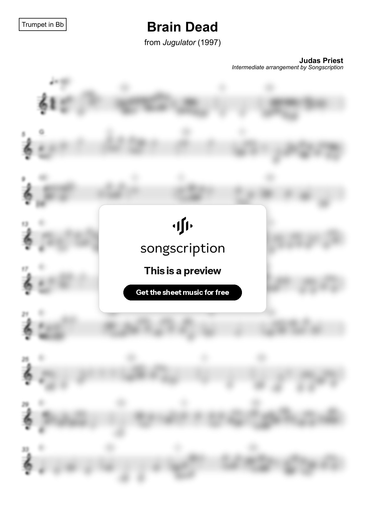 Intermediate Trumpet Sheet Music for "Brain Dead" by Judas Priest