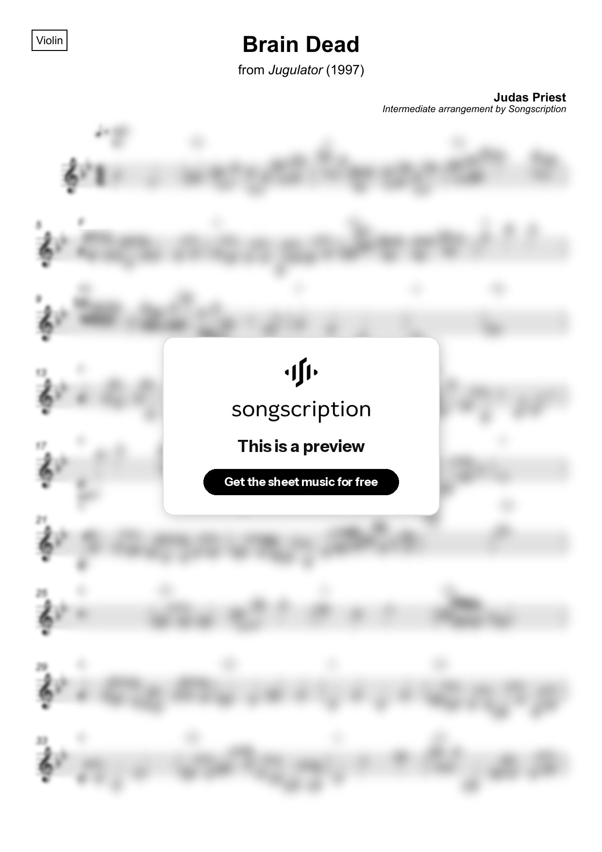 Intermediate Violin Sheet Music for "Brain Dead" by Judas Priest