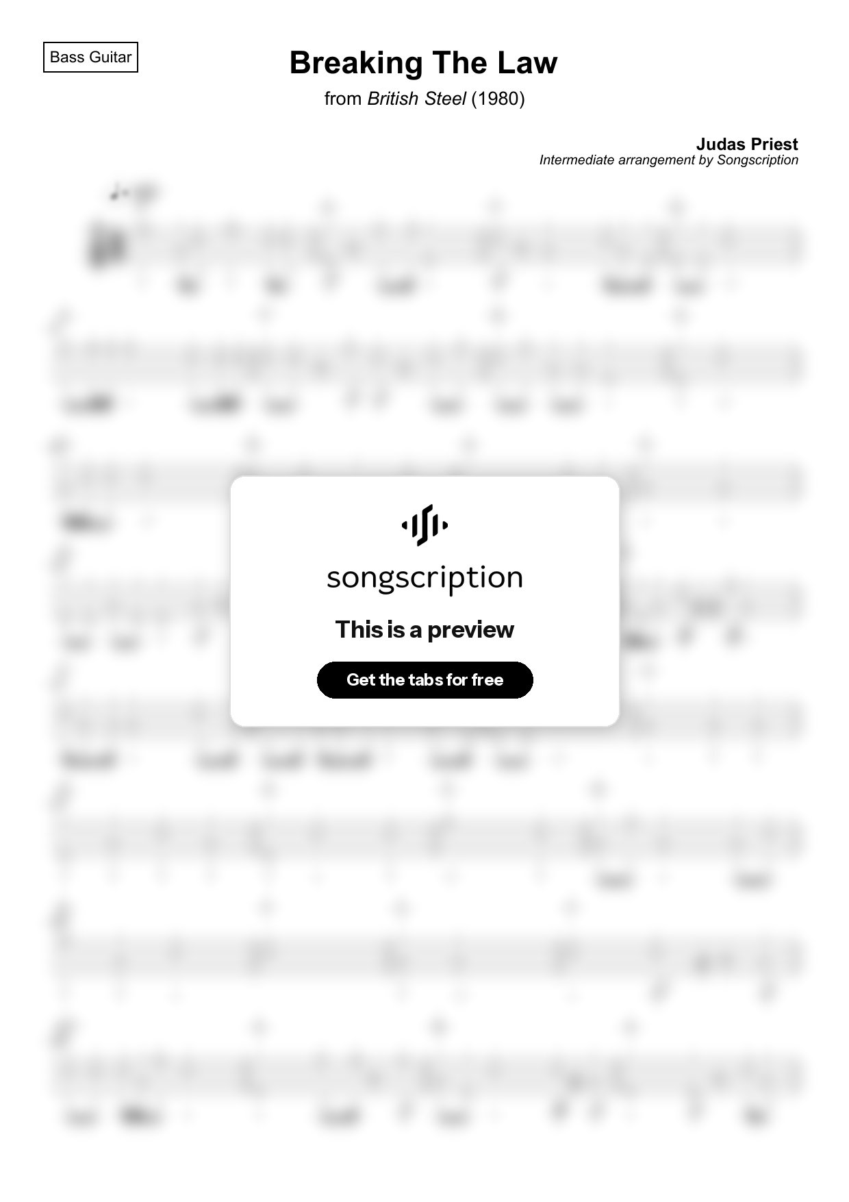 Intermediate Bass Guitar Tabs for "Breaking The Law" by Judas Priest