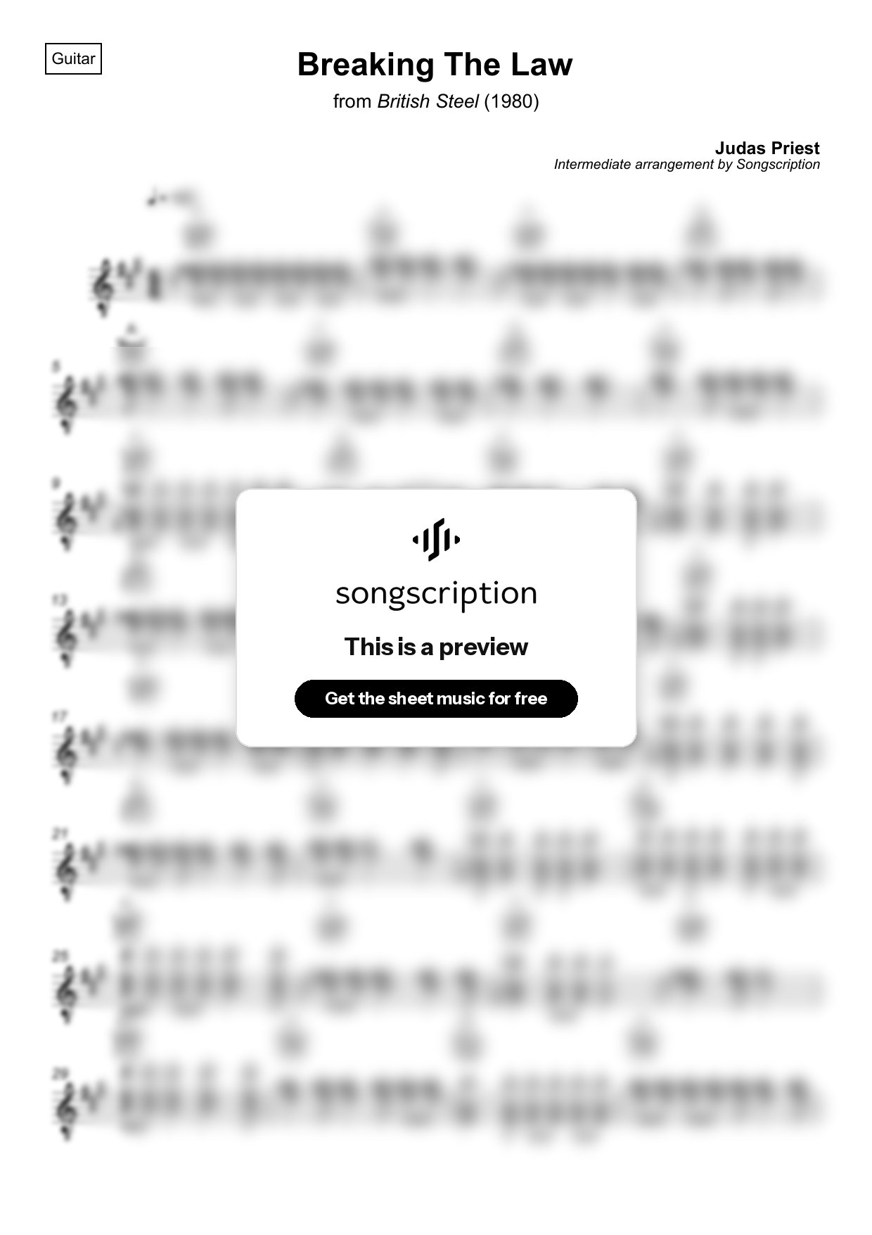 Intermediate Acoustic Guitar Sheet Music for "Breaking The Law" by Judas Priest