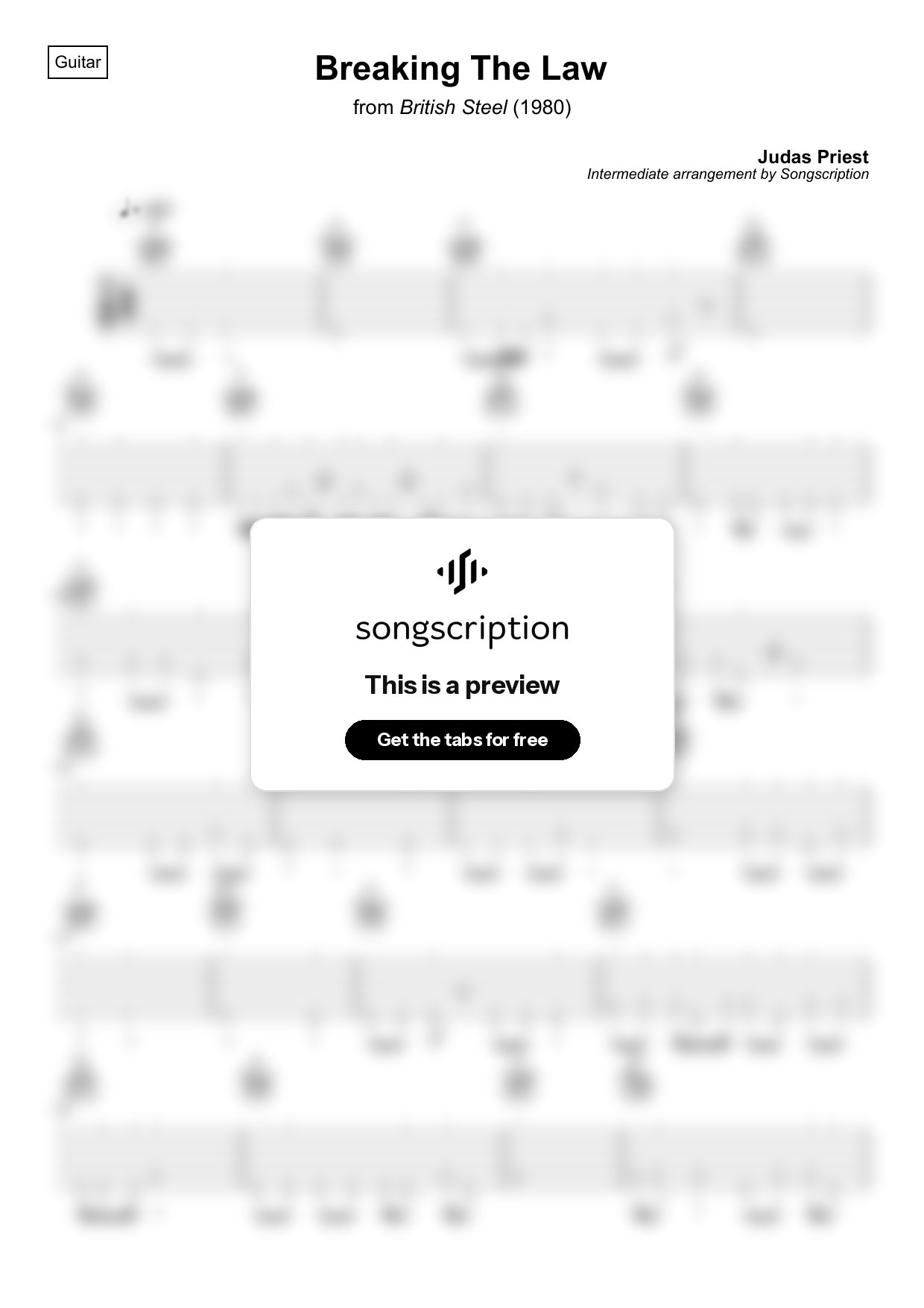 Intermediate Acoustic Guitar Tabs for "Breaking The Law" by Judas Priest