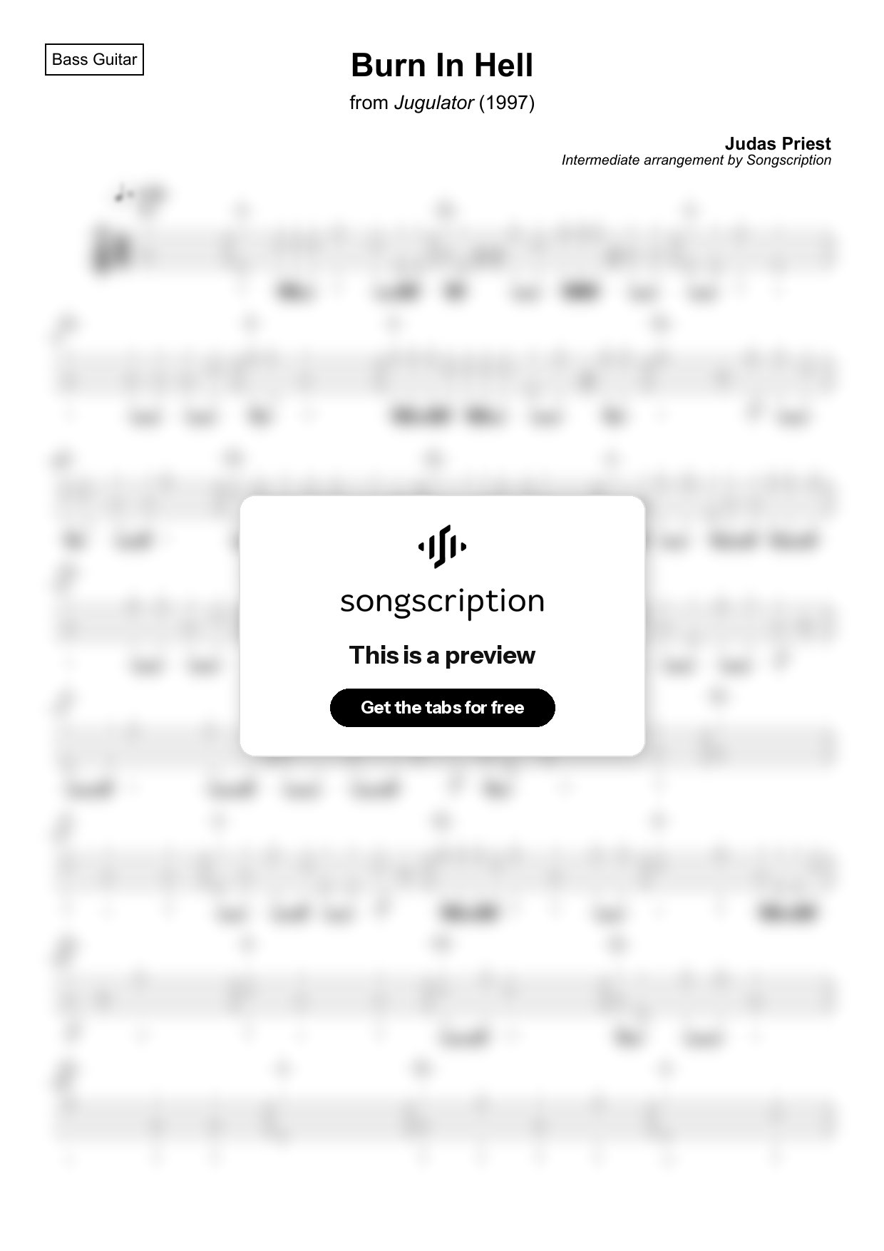 Intermediate Bass Guitar Tabs for "Burn In Hell" by Judas Priest