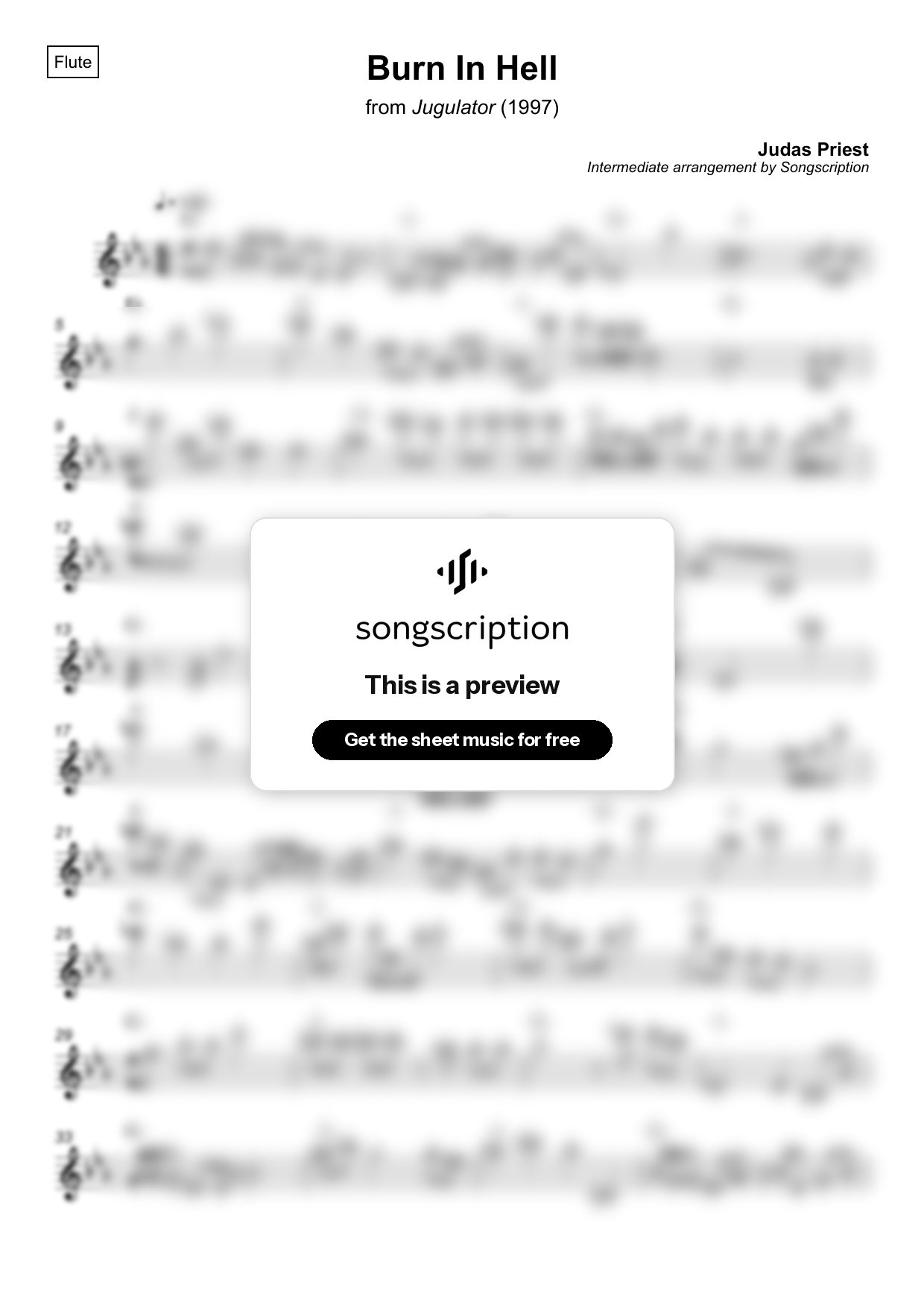 Intermediate Flute Sheet Music for "Burn In Hell" by Judas Priest