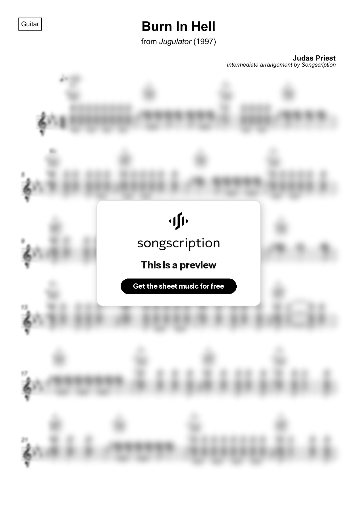 Intermediate Acoustic Guitar Sheet Music for "Burn In Hell" by Judas Priest