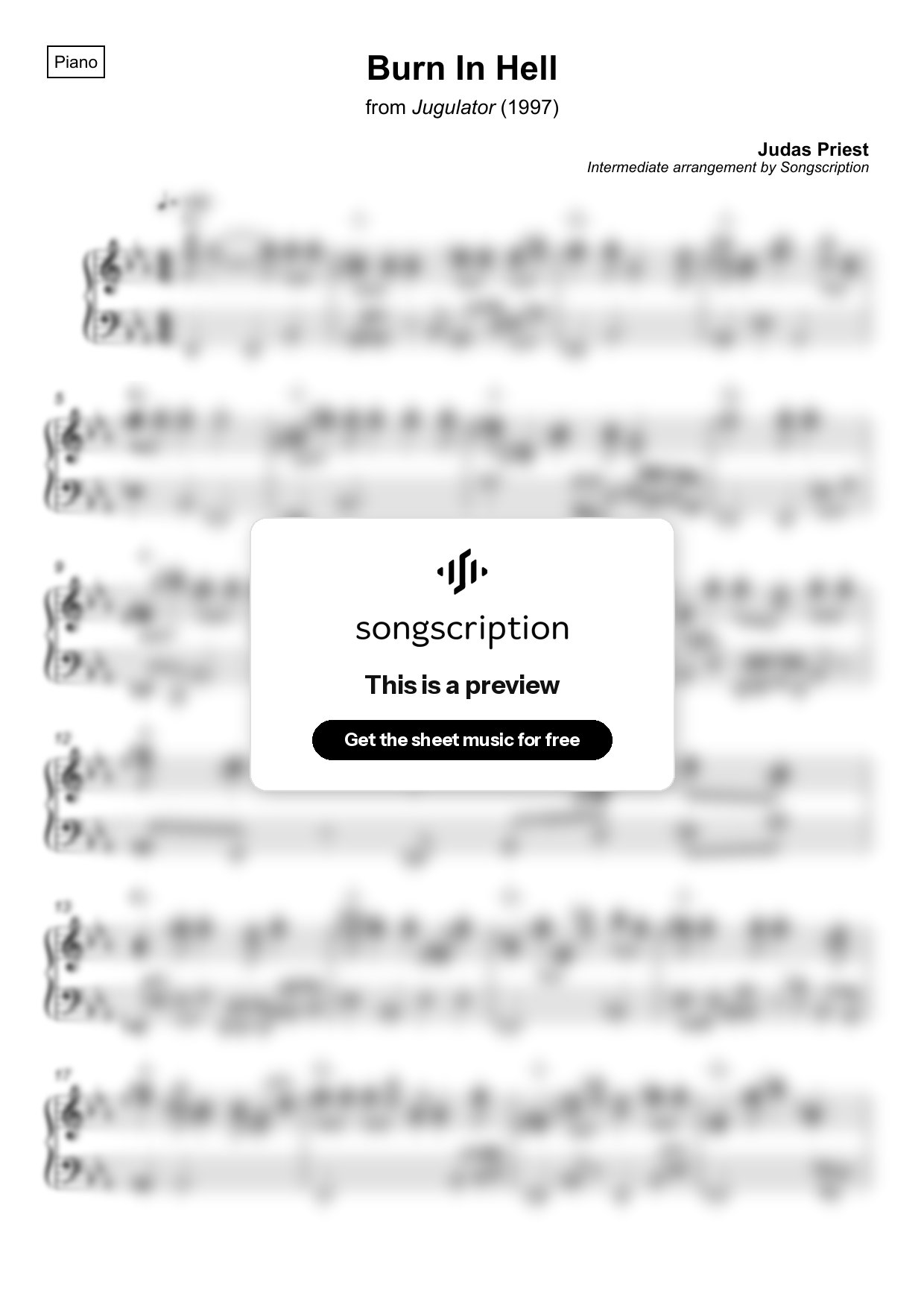 Intermediate Piano Sheet Music for "Burn In Hell" by Judas Priest