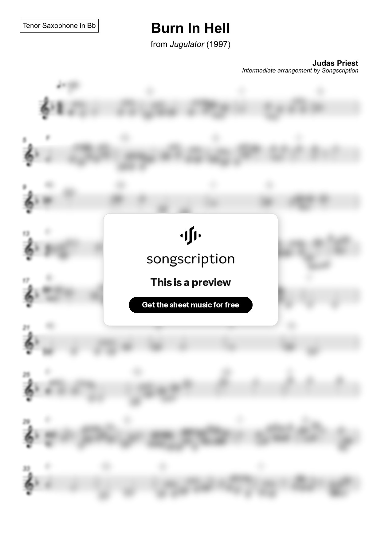 Intermediate Tenor Sax Sheet Music for "Burn In Hell" by Judas Priest