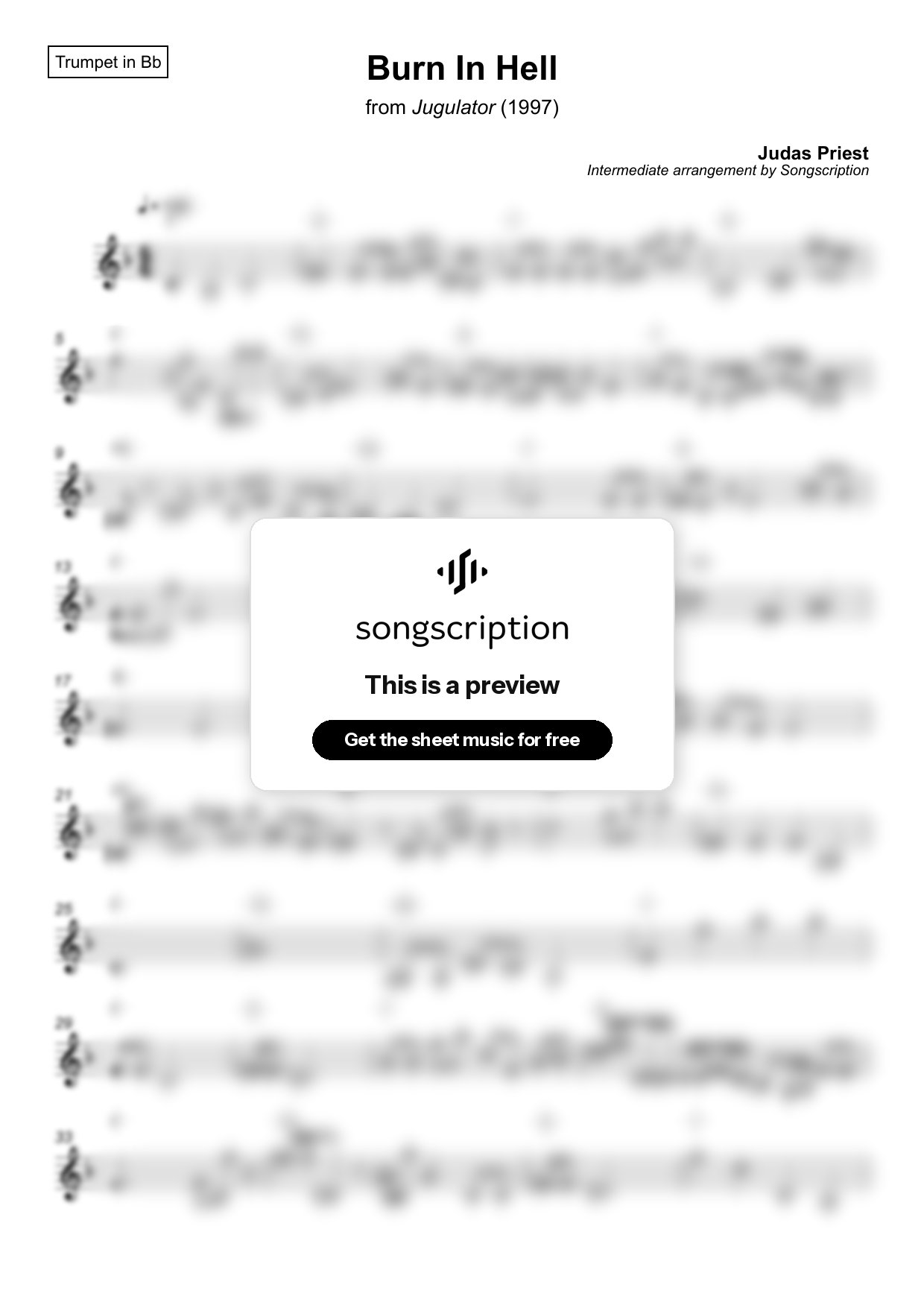 Intermediate Trumpet Sheet Music for "Burn In Hell" by Judas Priest