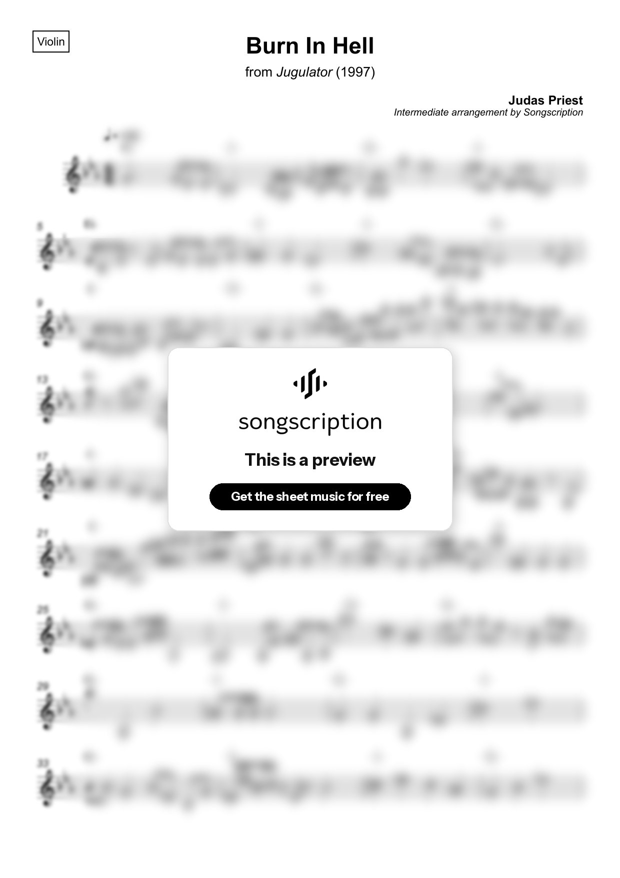 Intermediate Violin Sheet Music for "Burn In Hell" by Judas Priest