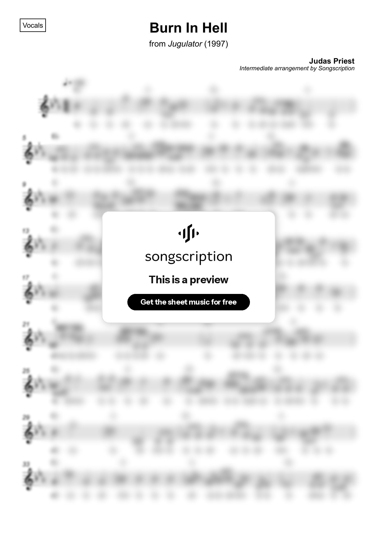 Intermediate Vocals Sheet Music for "Burn In Hell" by Judas Priest