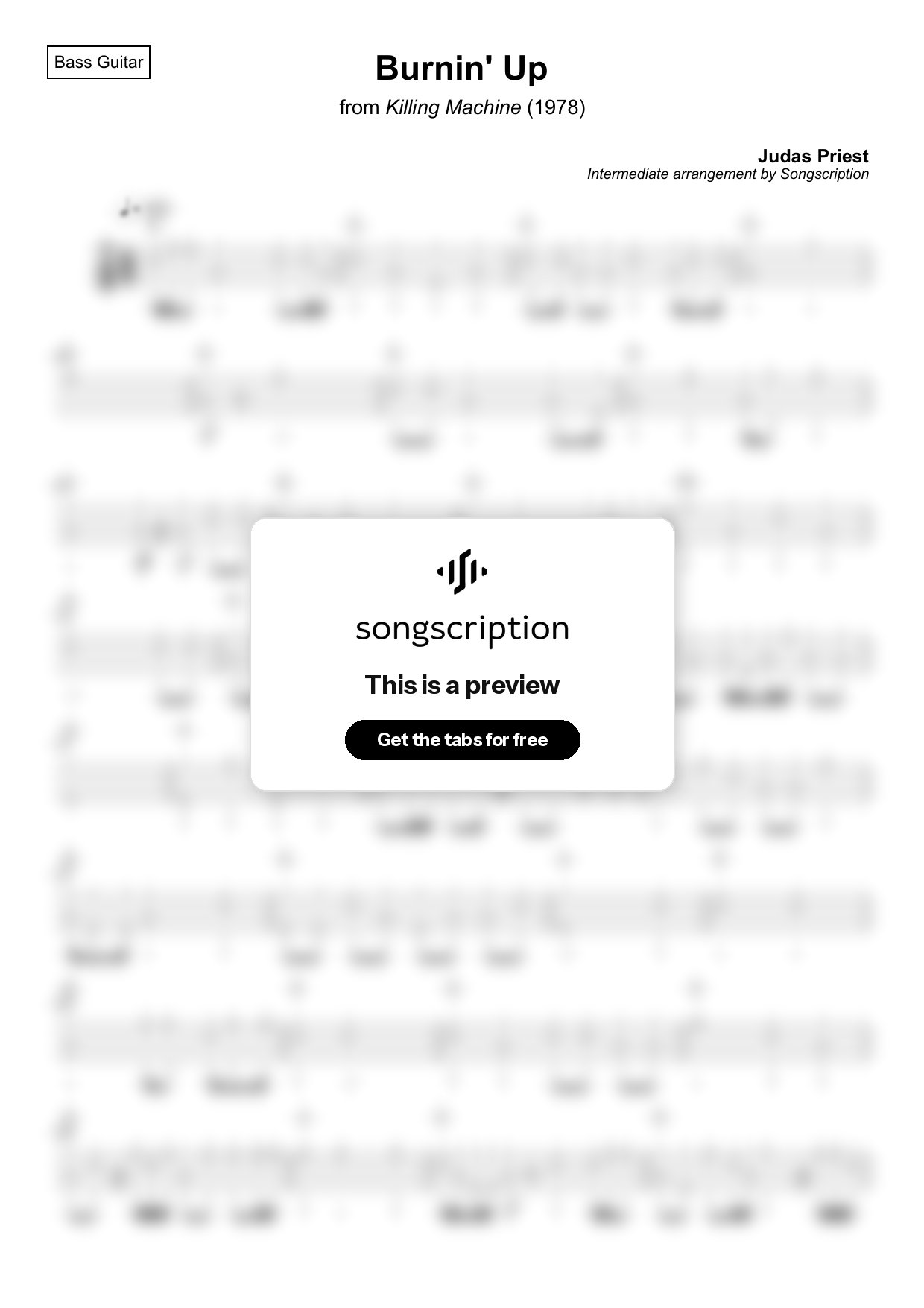 Intermediate Bass Guitar Tabs for "Burnin' Up" by Judas Priest