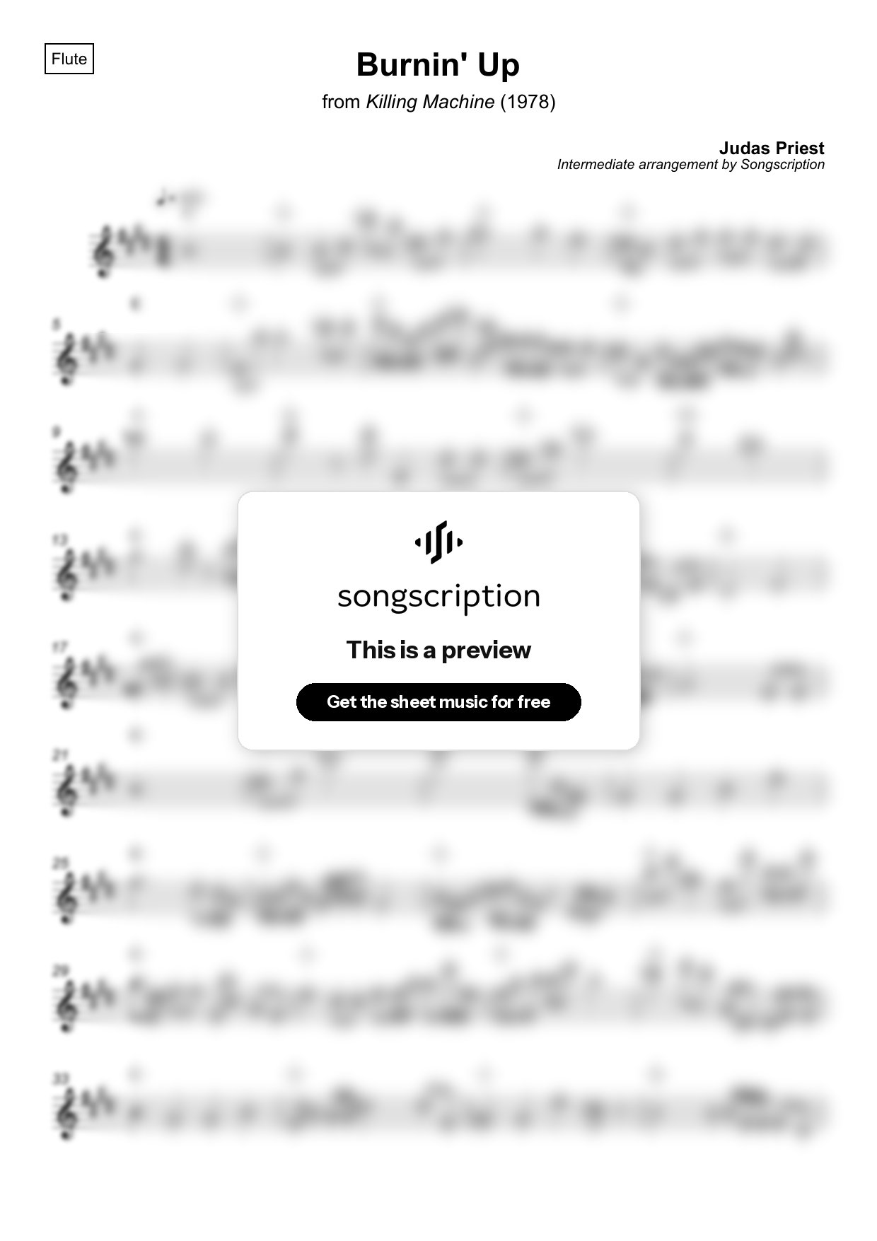 Intermediate Flute Sheet Music for "Burnin' Up" by Judas Priest