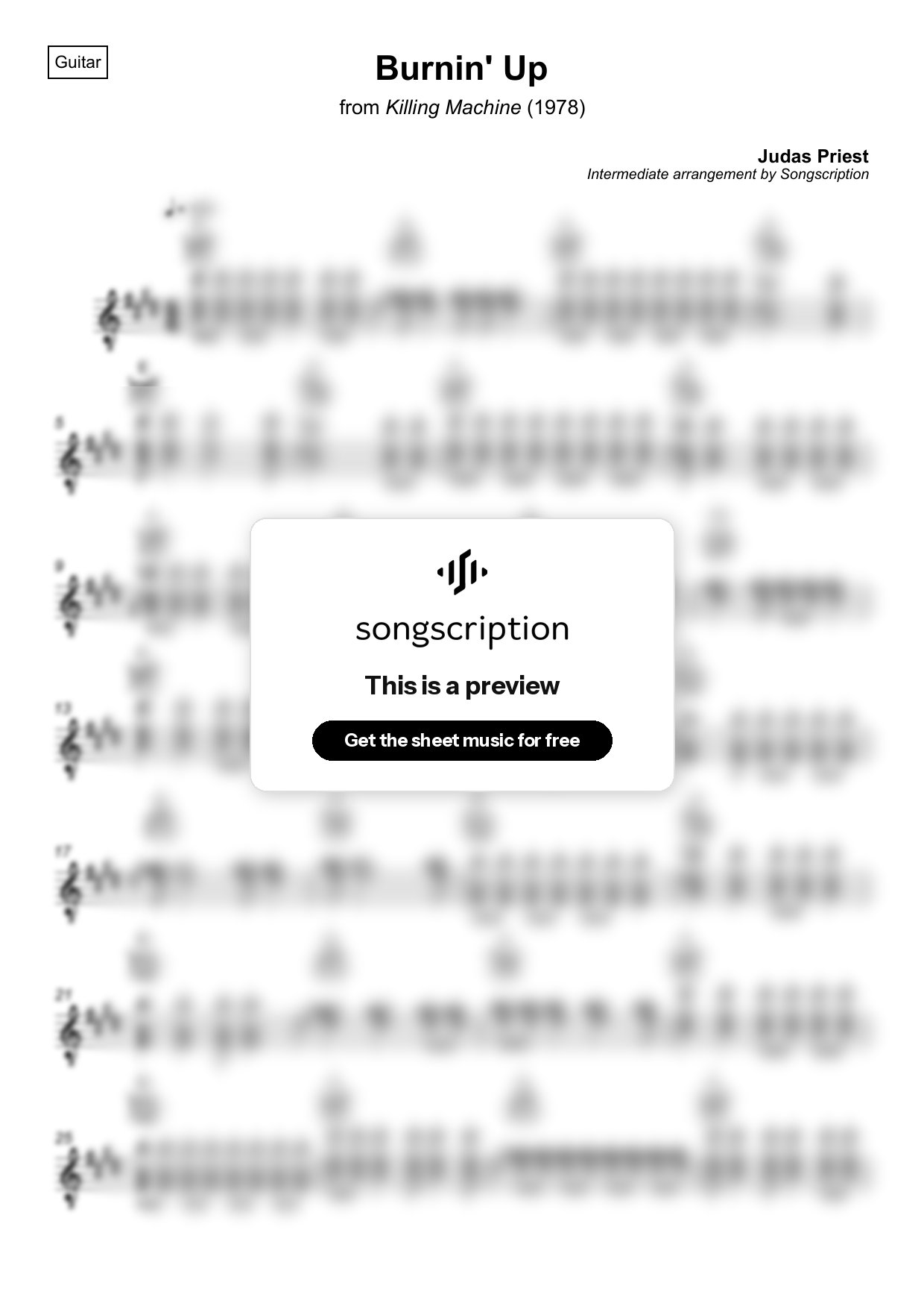 Intermediate Acoustic Guitar Sheet Music for "Burnin' Up" by Judas Priest