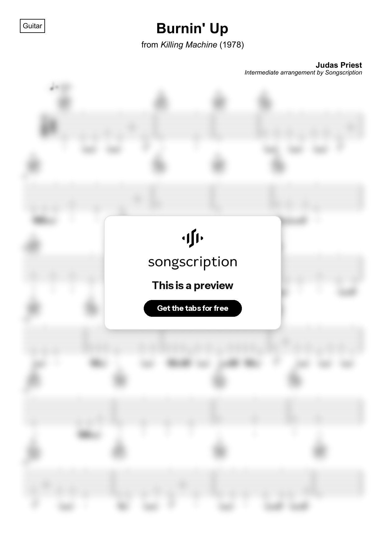 Intermediate Acoustic Guitar Tabs for "Burnin' Up" by Judas Priest
