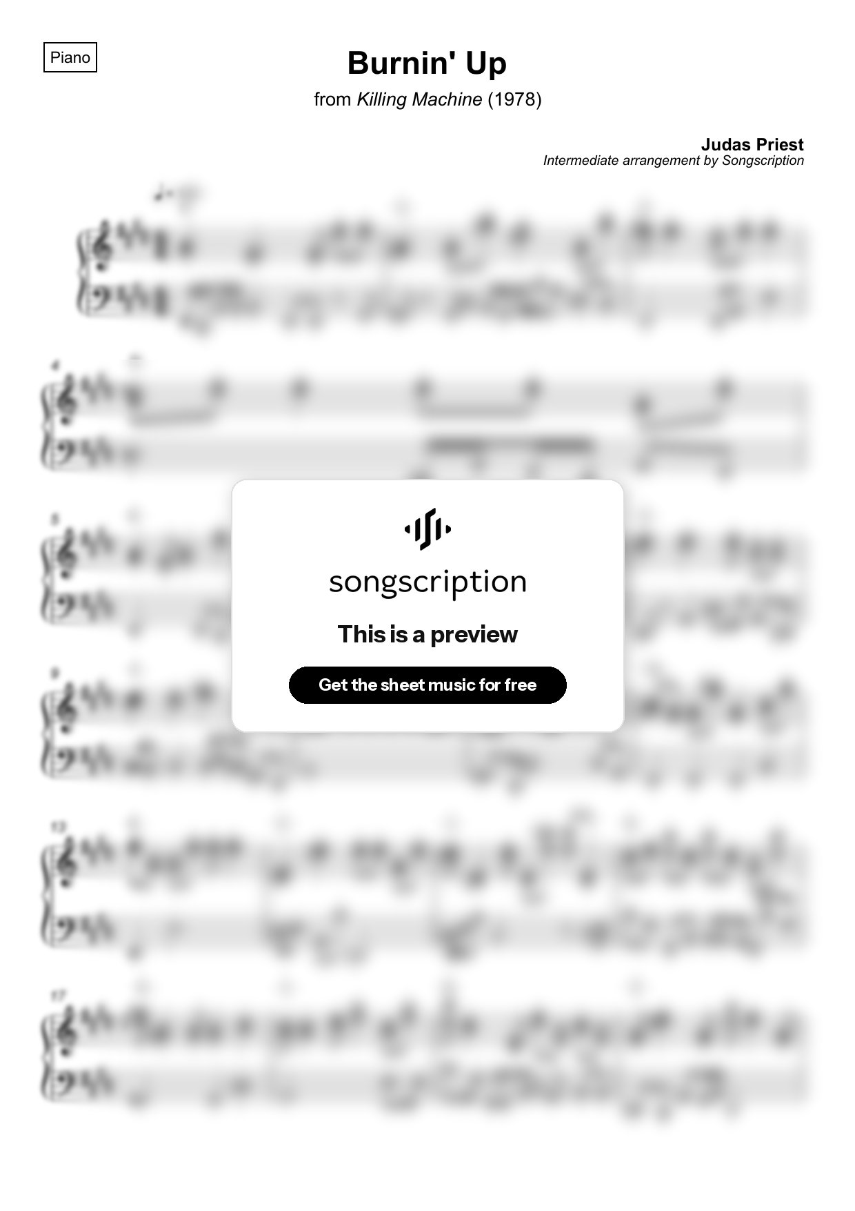 Intermediate Piano Sheet Music for "Burnin' Up" by Judas Priest