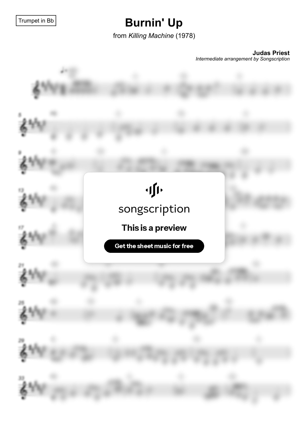 Intermediate Trumpet Sheet Music for "Burnin' Up" by Judas Priest