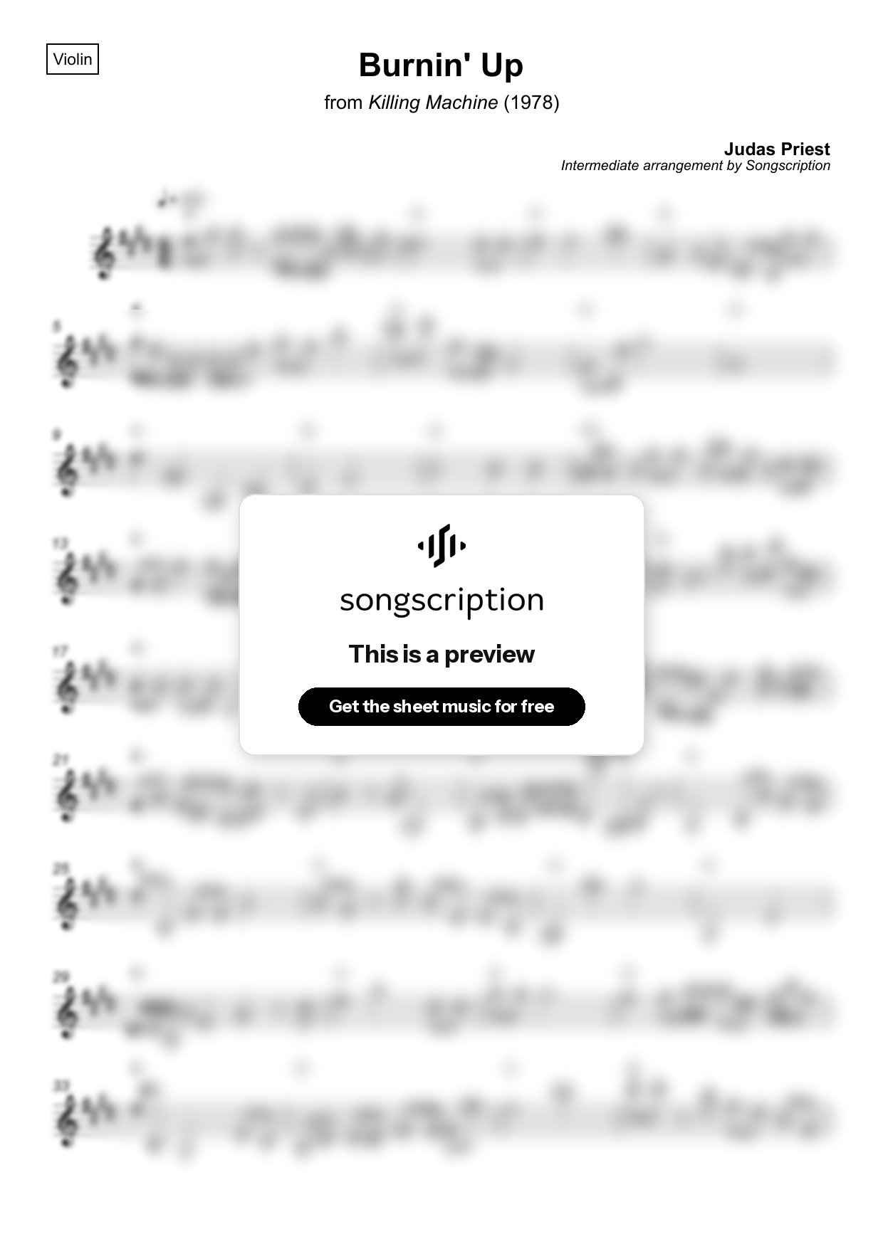 Intermediate Violin Sheet Music for "Burnin' Up" by Judas Priest