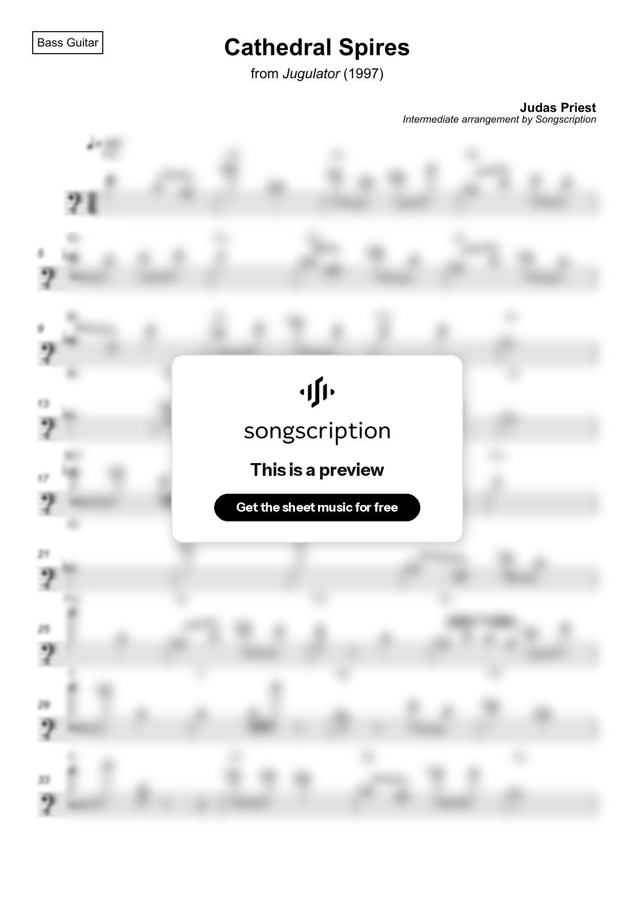Intermediate Bass Guitar Sheet Music for "Cathedral Spires" by Judas Priest