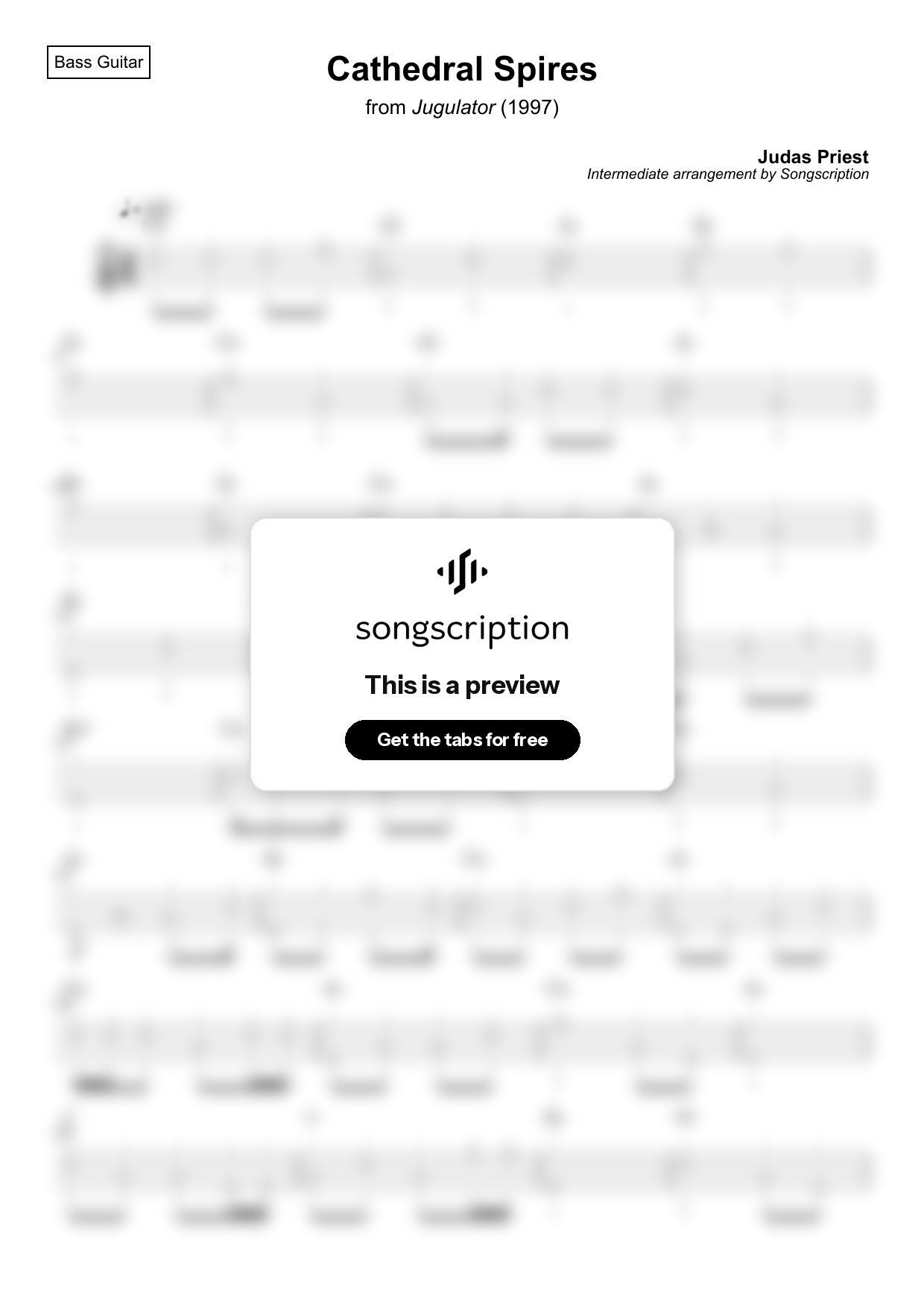 Intermediate Bass Guitar Tabs for "Cathedral Spires" by Judas Priest
