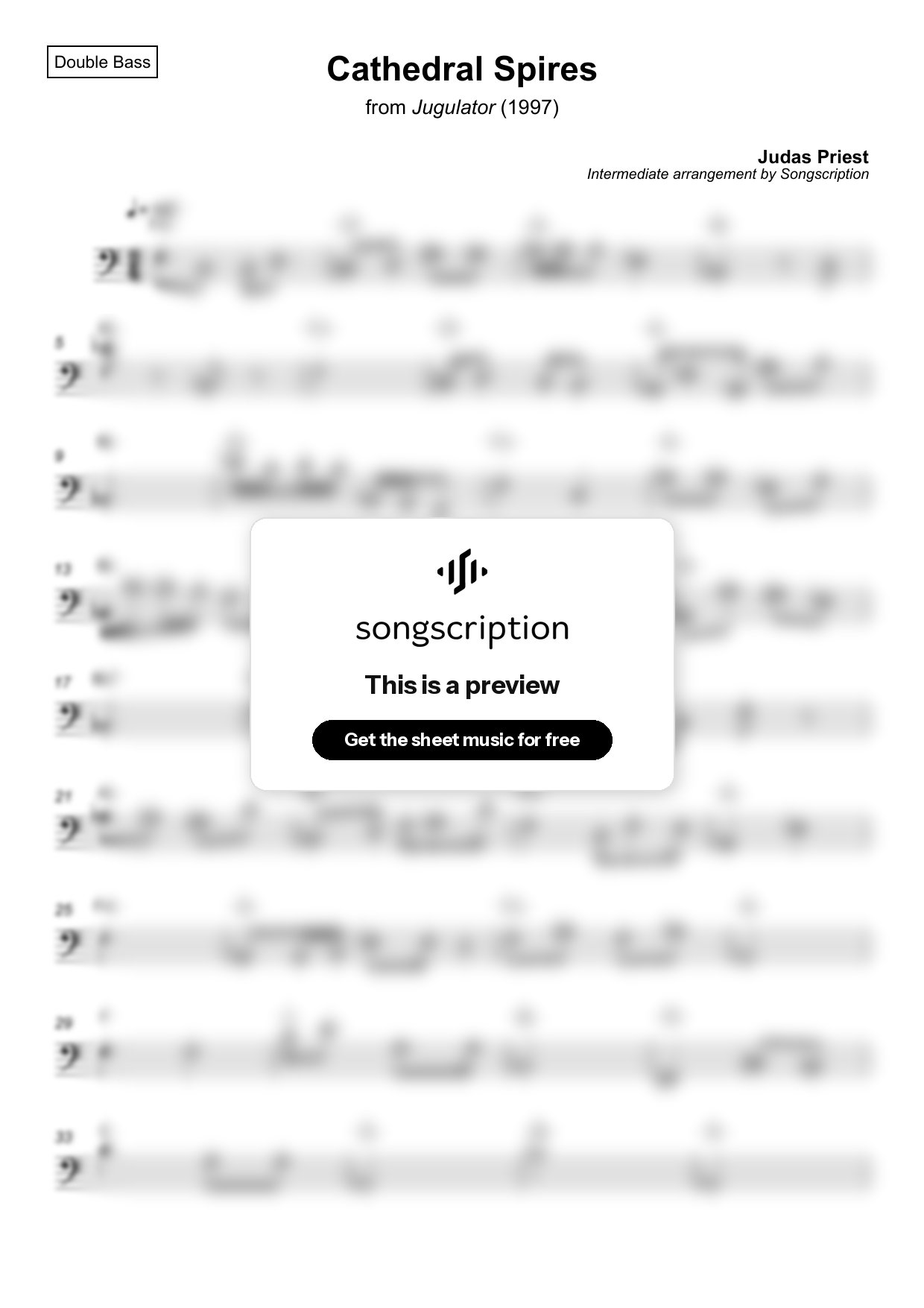 Intermediate Double Bass Sheet Music for "Cathedral Spires" by Judas Priest
